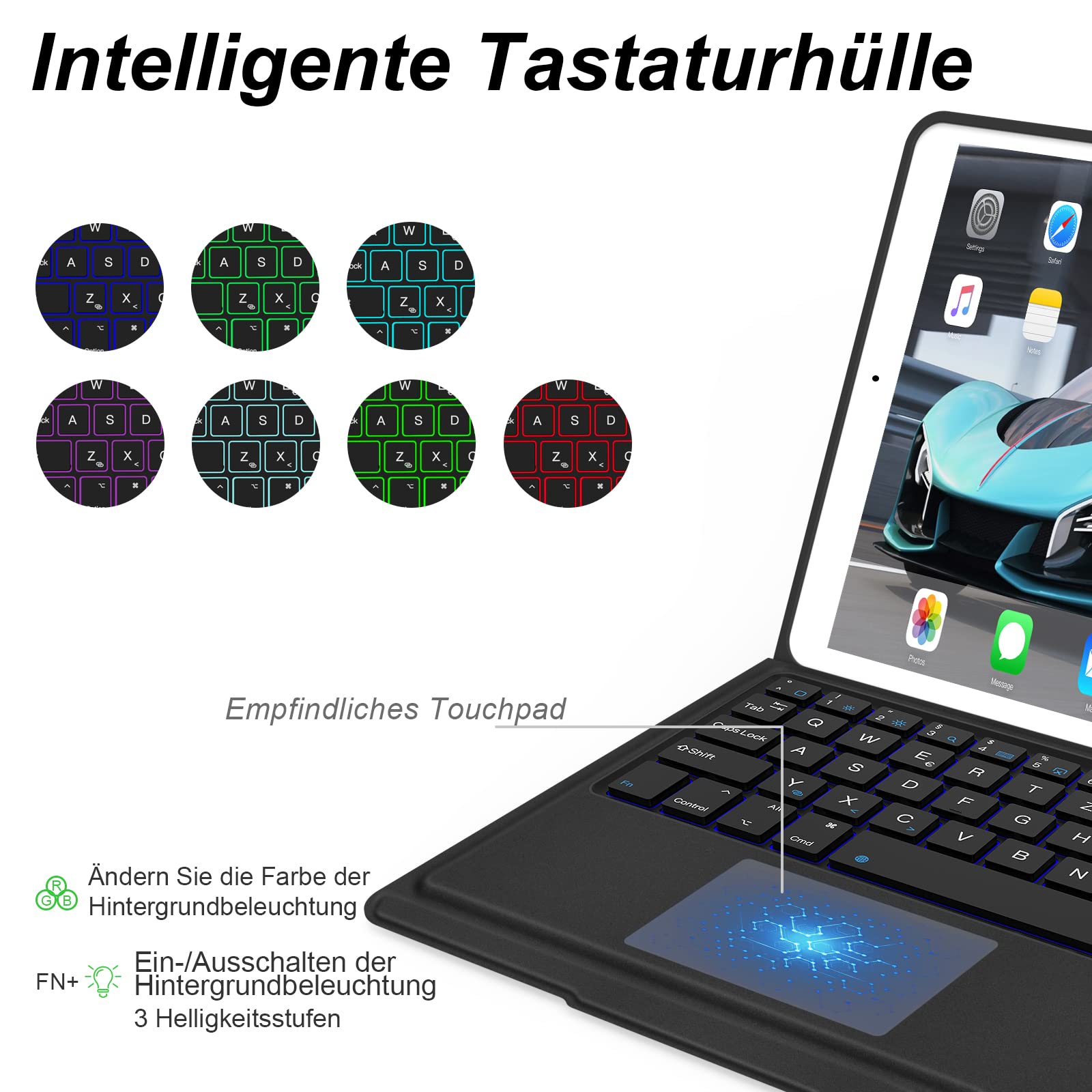 Seagtigau QWERTZ-Duitse Magic Keyboard Beschermhoes voor iPad 10e generatie 2022 10,9 inch en iPad 11. A16 2025 Magnetisch Keyboard met Multi-Touch-Trackpad, Backlight, Lichtgewicht