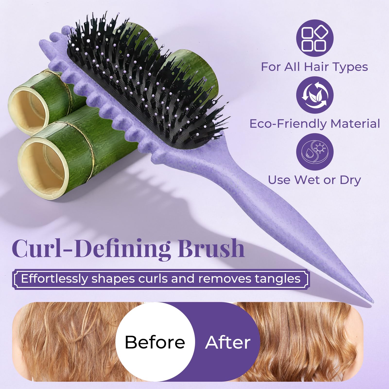 Peine pelo rizado definidos, cepillo antiestático para peinados con diseño de ventilación para cabello húmedo y seco, ideal para cabello rizado y para el cuidado del volumen (Morado)