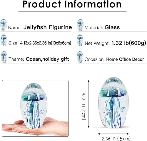 Miniatura 2 de EUSTUMA Figura decorativa de medusas de cristal soplado a mano, adorno de animales marinos para acuario, colección de animales marinos para regalo