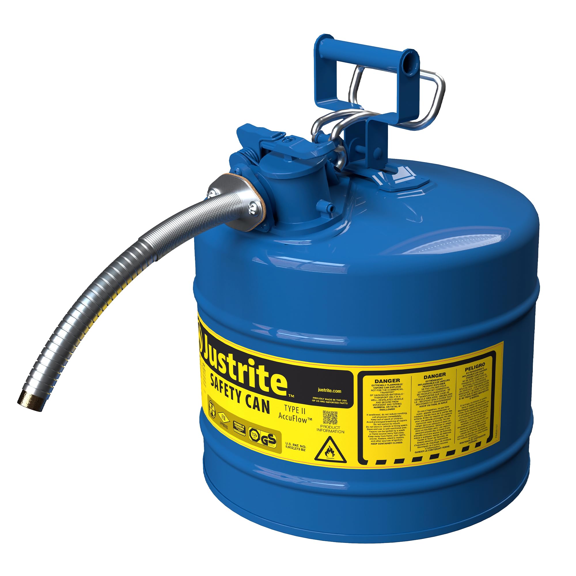 Justrite Type II Kerosene Safety Can, Blue Galvanized Steel, FM Approved