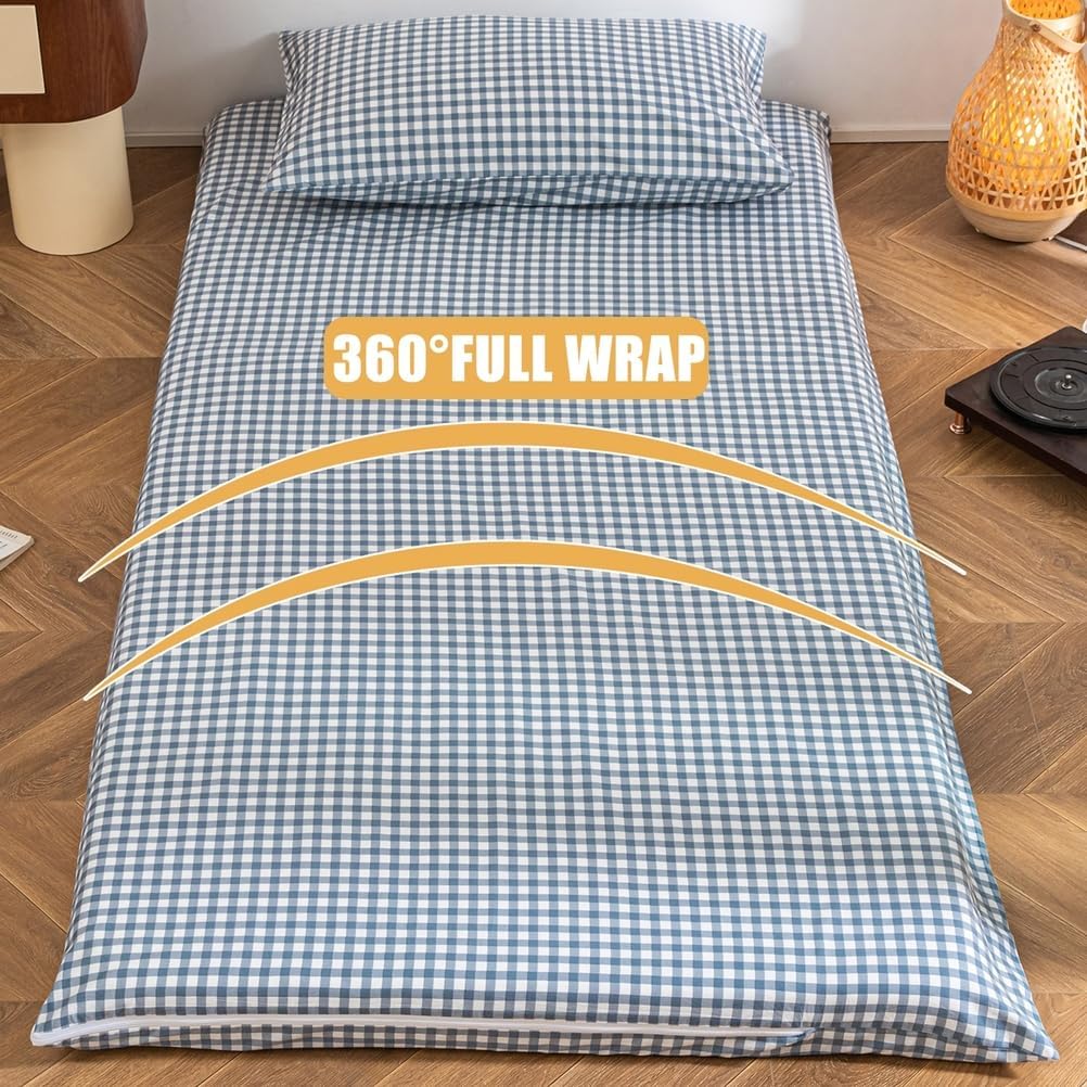 D,90x190cm,LDLCYCN 100% Cotton Floor Futon Mattress Cover with Zipper Dustproof Japanese Traditional Futon Mattress Cover Tatami Mat Cover Soft Mattress Protector Full Wrap Washable