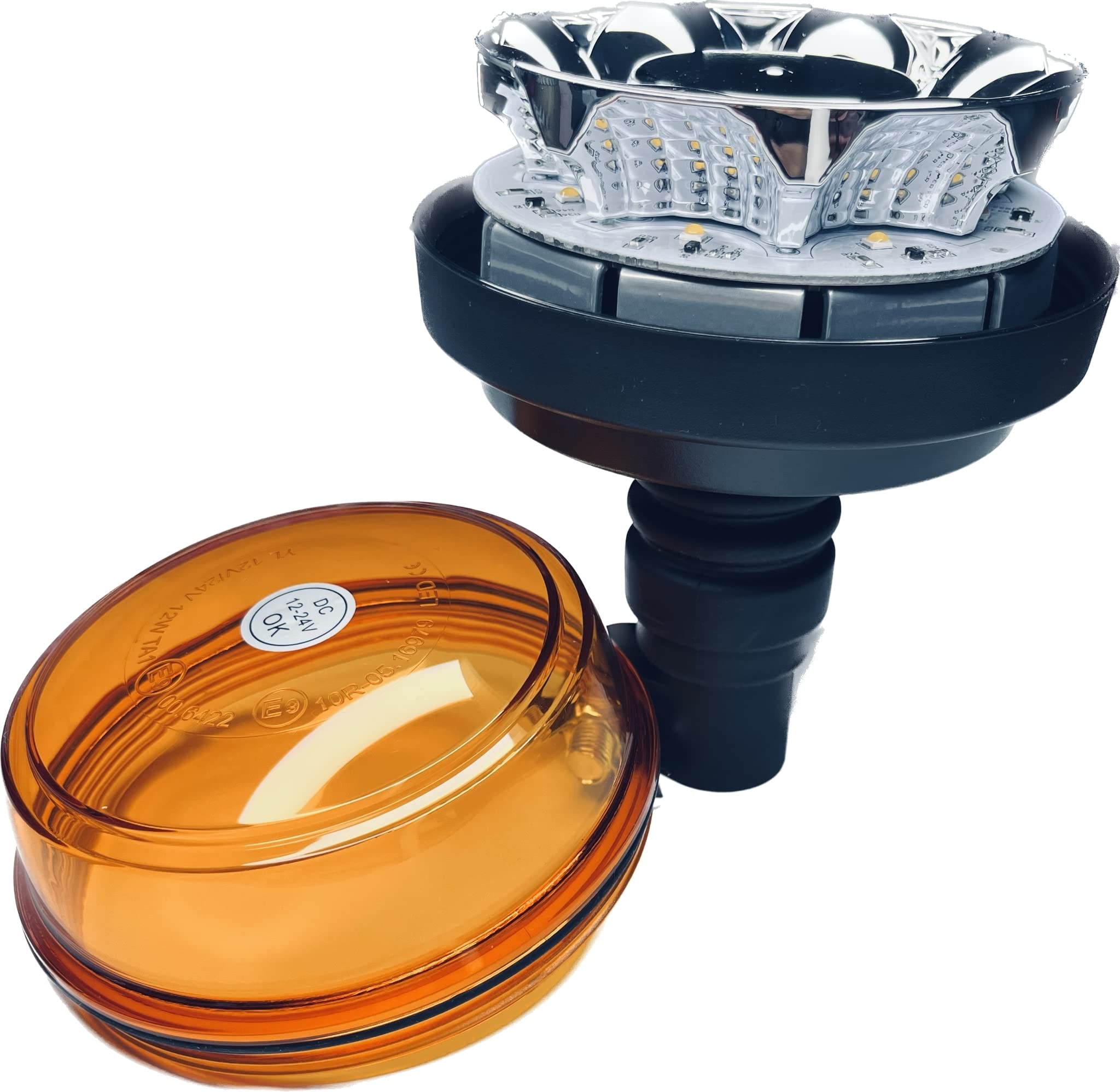 Matel Service Lampa LED dookoła z uchwytem na rurę nakładaną – 4 wzory błyskowe z elastyczną nóżką, lampka ostrzegawcza do wszystkich typów pojazdów, napięcie 12 V, 24 V, kolor światła: pomarańczowy