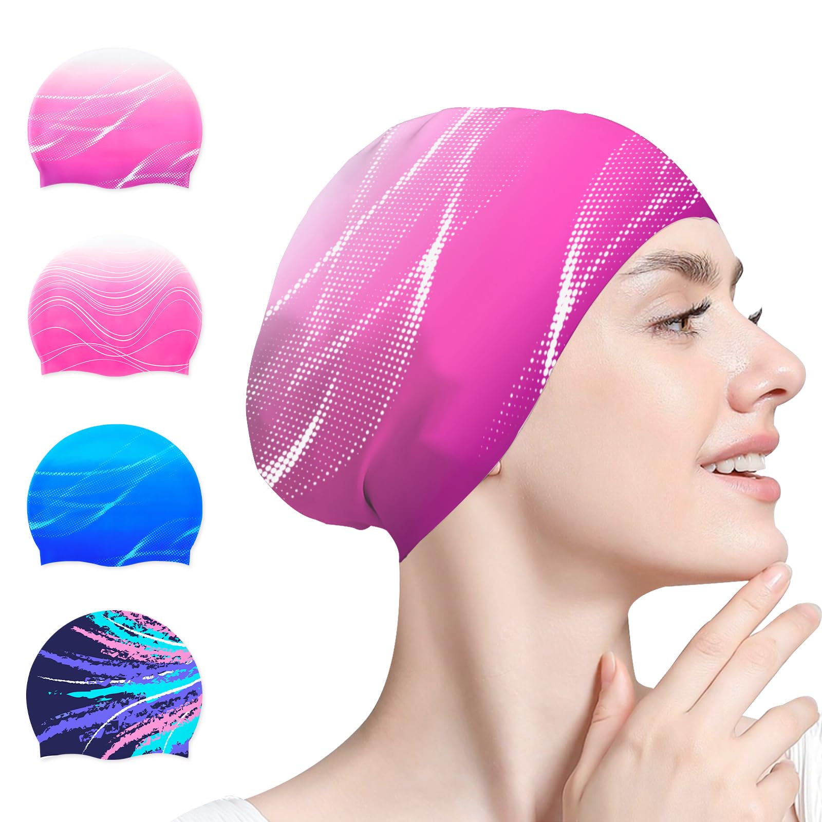 Swimming Cap Women,Silicone Swimming Waterproof Bathing Cap Swimming Hat for Long Hair to Keep Hair Dry