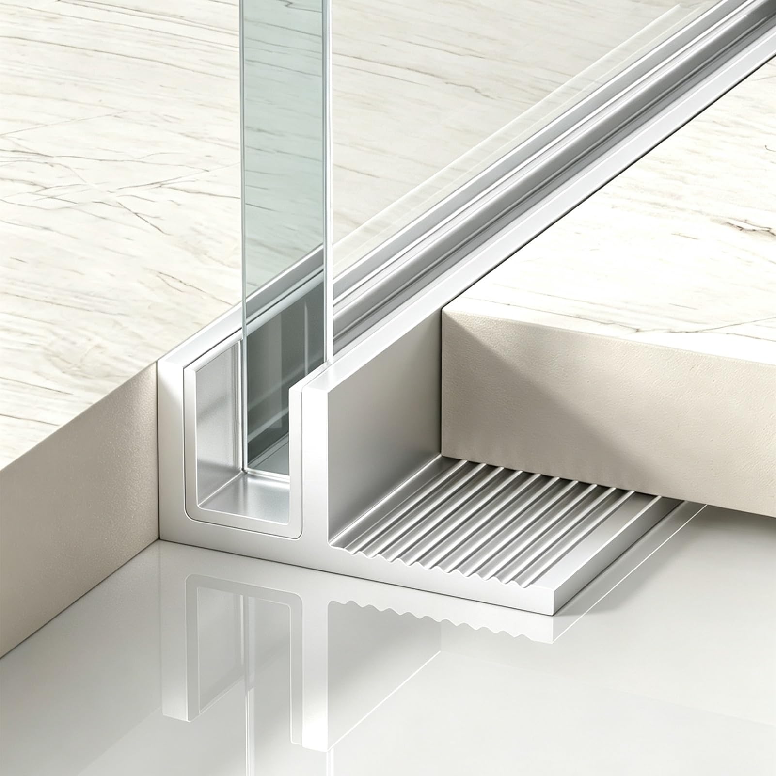 Perfil Aluminio Carril de Vidrio En Forma de U Con Tira de Sellado | Canaleta para Puerta de Baño Resistente a La Corrosión, Canaleta En U Profunda para Ducha de Vidrio Mate, Montaje En Pared
