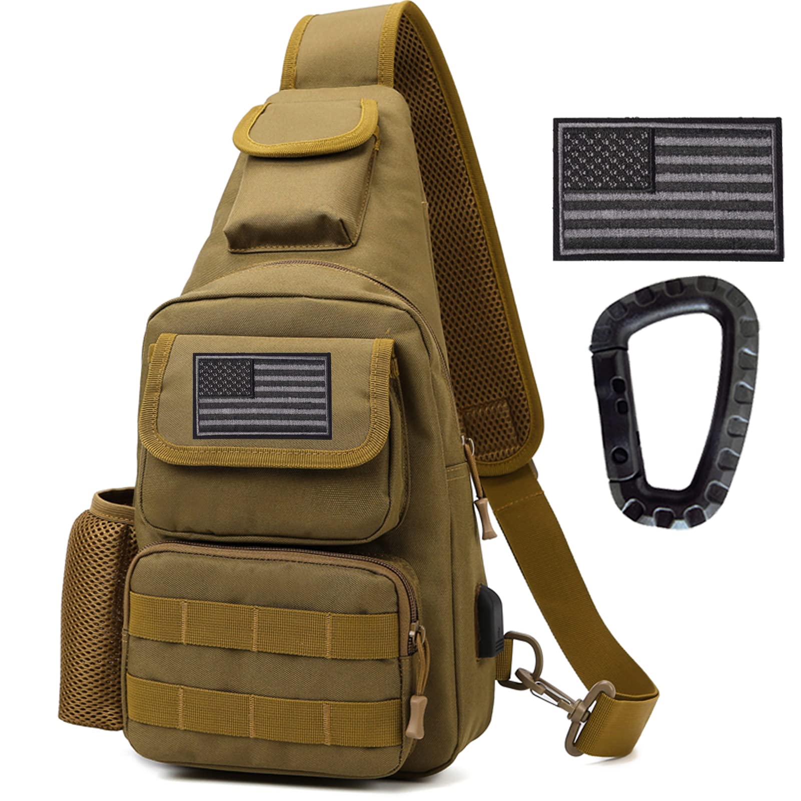 Novemkada Tactical Shoulder Bag - 1000D Molle Military Backpack Outdoor Daypack Chest Pack (Tan)
