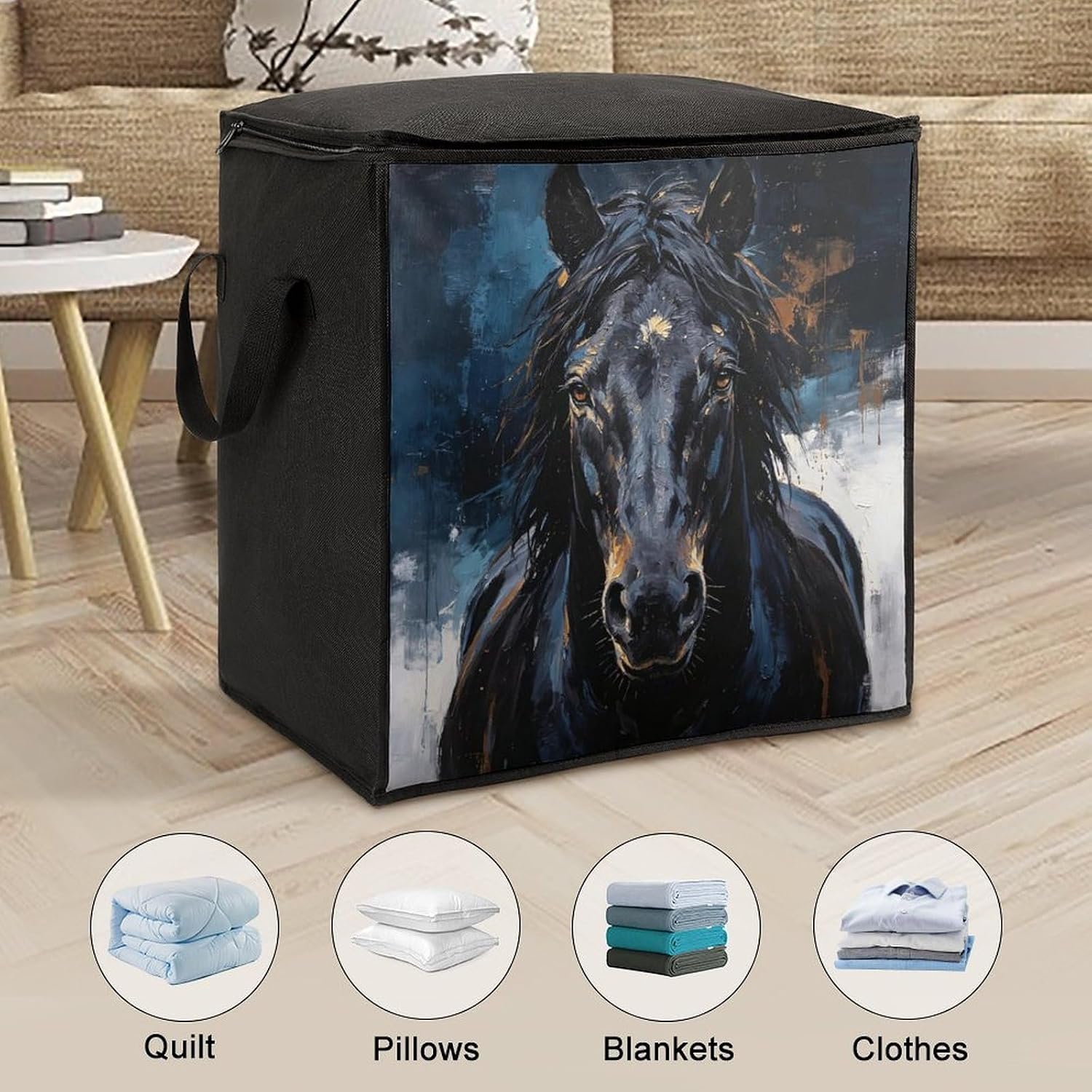 Horse Comforter Storage Bag Moving Bag | Clothes Storage Bins-70L,Moving Bag With Dual Handles For Easy Carrying, Zipper Design Durability for Home,Bedroom,Closet