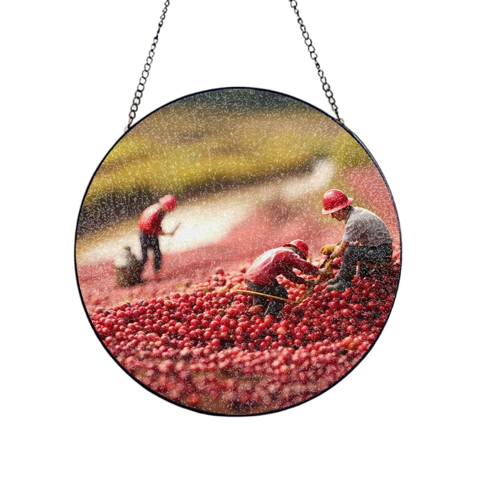 Phayah Cranberry Print Stained Glass Window Hanging Sun Catchers Decoration Mother'S Day Birthday Gifts For Home Garden Porch 8in（20cm）