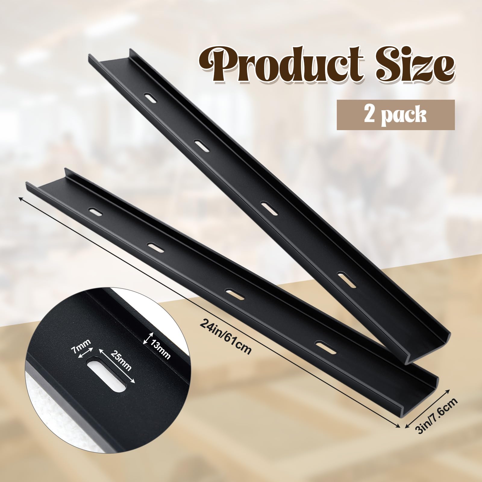 Blulu 2 supporti a C in acciaio con canale a C, staffa a C nascosta, per piano di tavolo, lastre con bordo vivo, lavorazione del legno, finitura nera (61 cm)