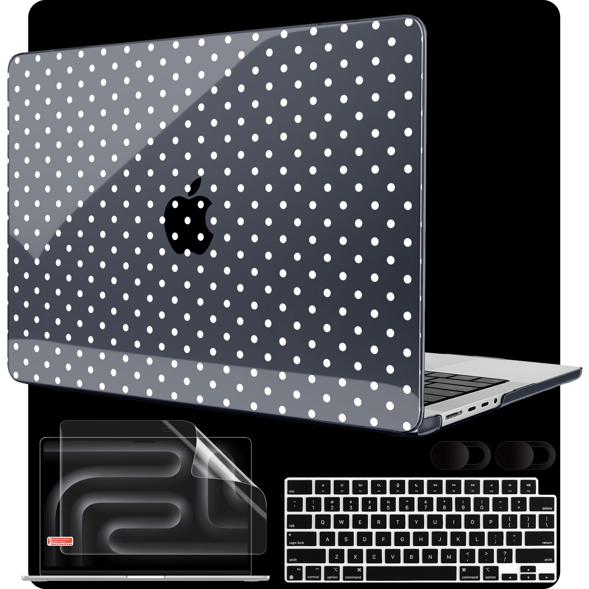 MEEgoodo Case for MacBook Pro 16 inch 2026 2024 2023 2021, Laptop Hard Shell Compatible with M5 M4 M3 M2 M1 Pro/Max Chip, Fit Model A3429/A3428/A3403/A3186/A2991/A2780/A2485, White Polka Dot