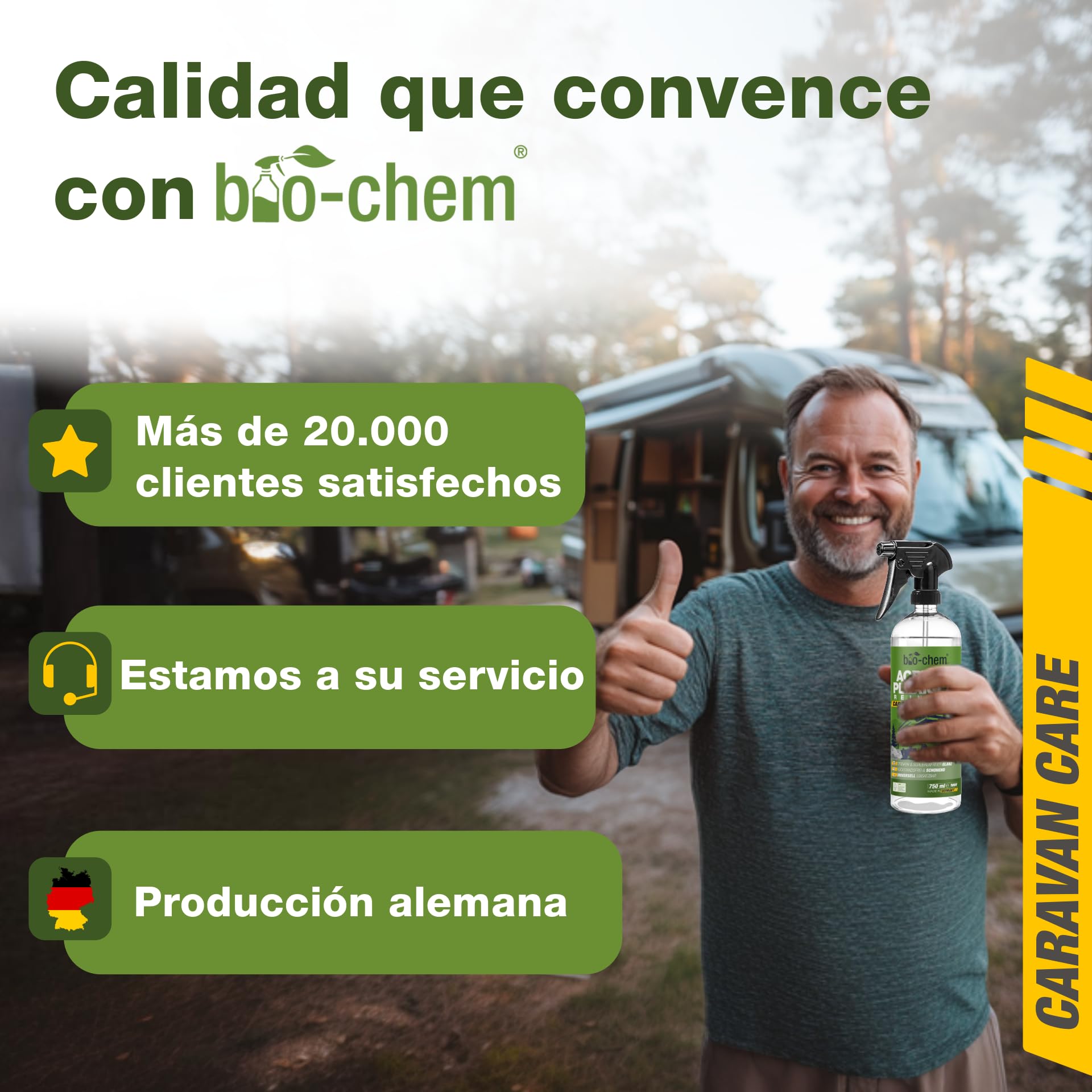 Bio-Chem - Limpiacristales acrílico y plexiglás 750 ml - Limpiacristales para caravanas, autocaravanas y automóviles - Spray líquido limpiacristales para automóviles