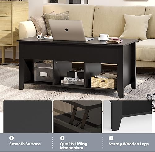 Miniatura 6 de NAFORT Mesa de centro de madera con compartimentos ocultos y estantes de almacenamiento, mesa central moderna para sala de estar, recepción, oficina