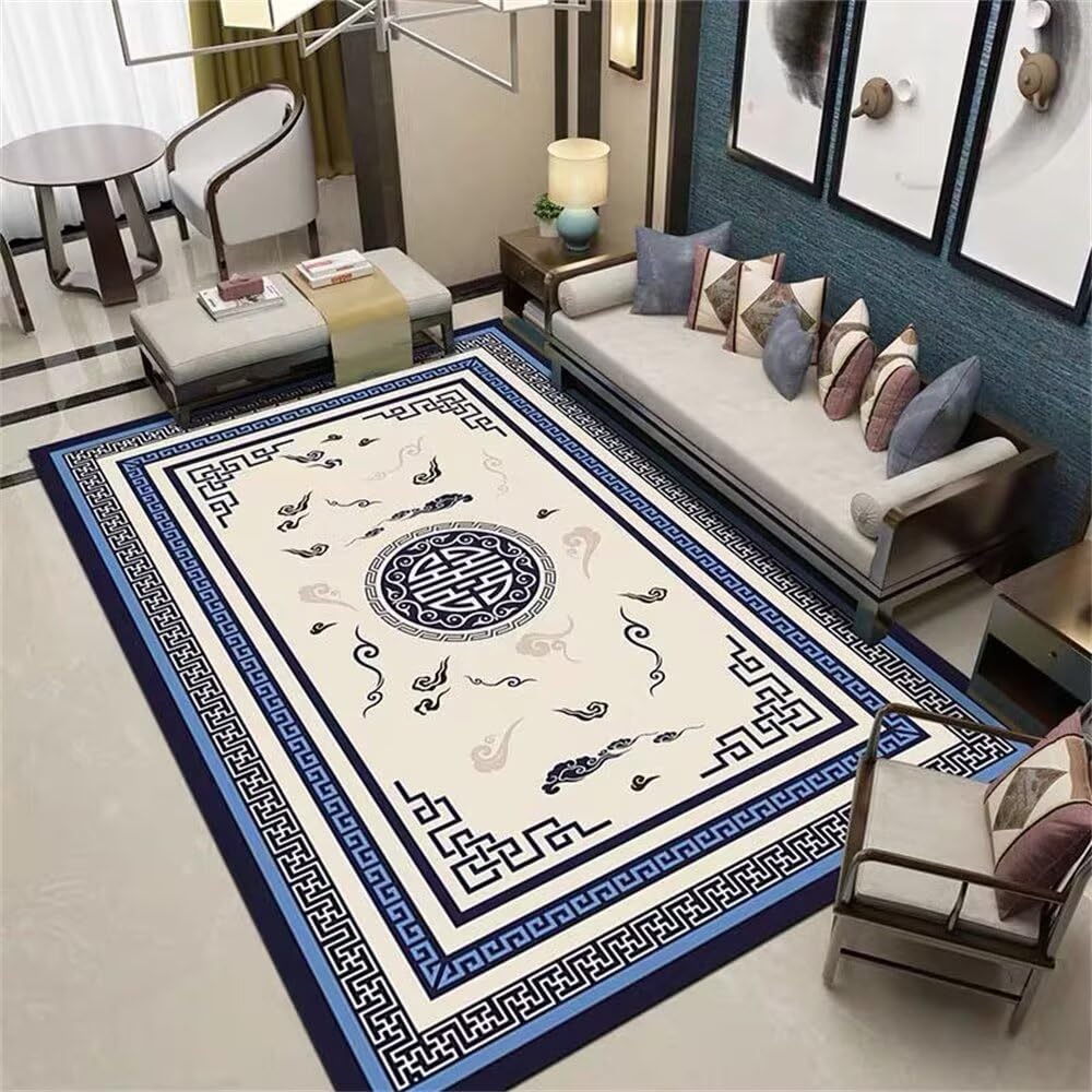Tapis de salon vintage floral bleu 70x120cm extérieur et intérieur