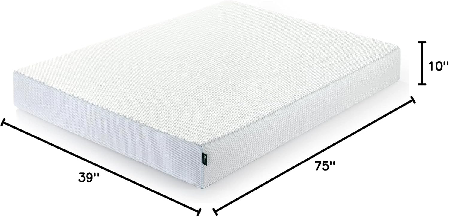 Zinus 10 Inch Green Tea Cooling Gel Memory Foam Mattress, Twin, Fiberglass Free, Cooling Gel Foam, Pressure Relieving, CertiPUR-US Certified, Mattress in A Box, White