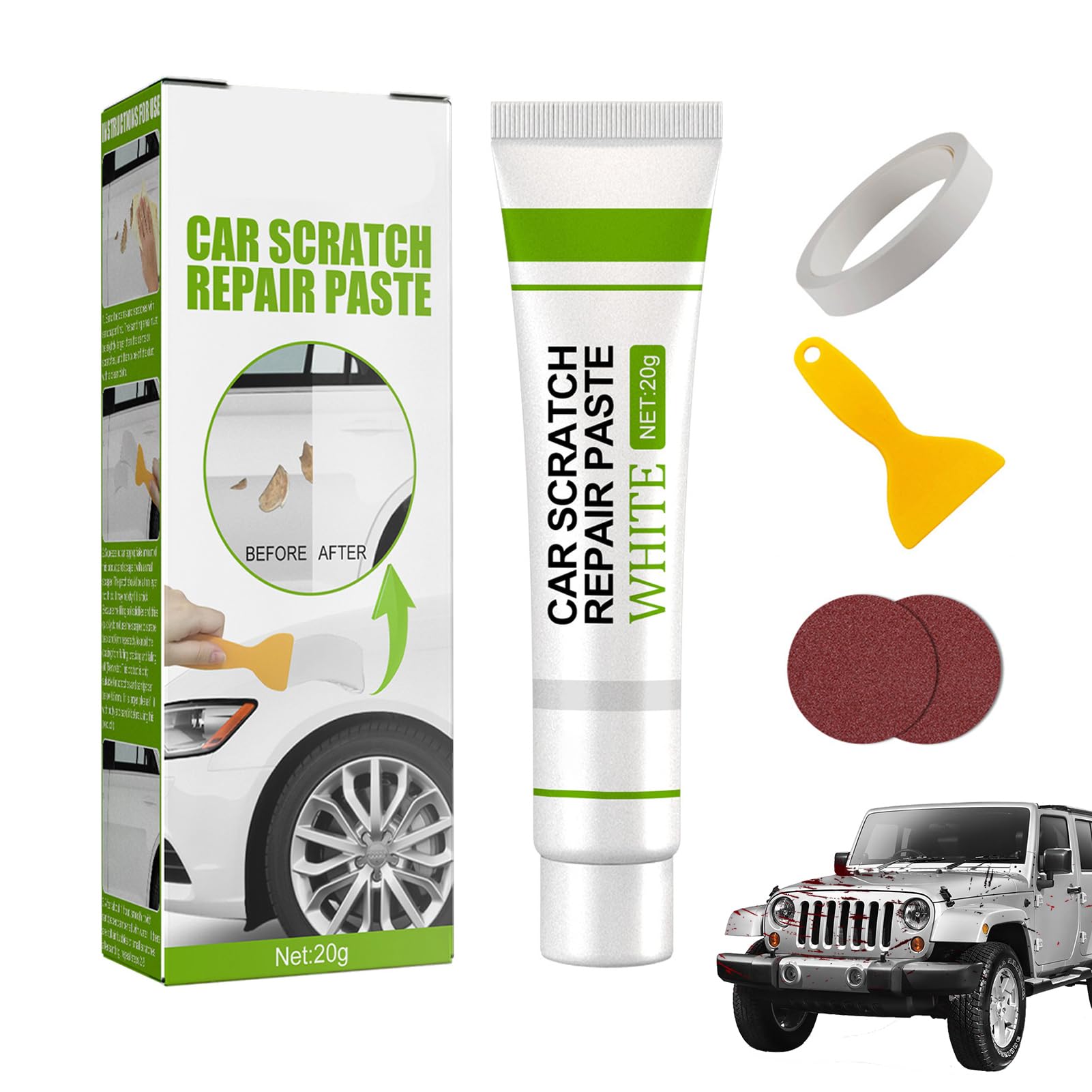 Kit De Réparation Gelcoat Marine – Fibre De Verre, 20g, Grattoir, Abrasif Et Ruban Inclus