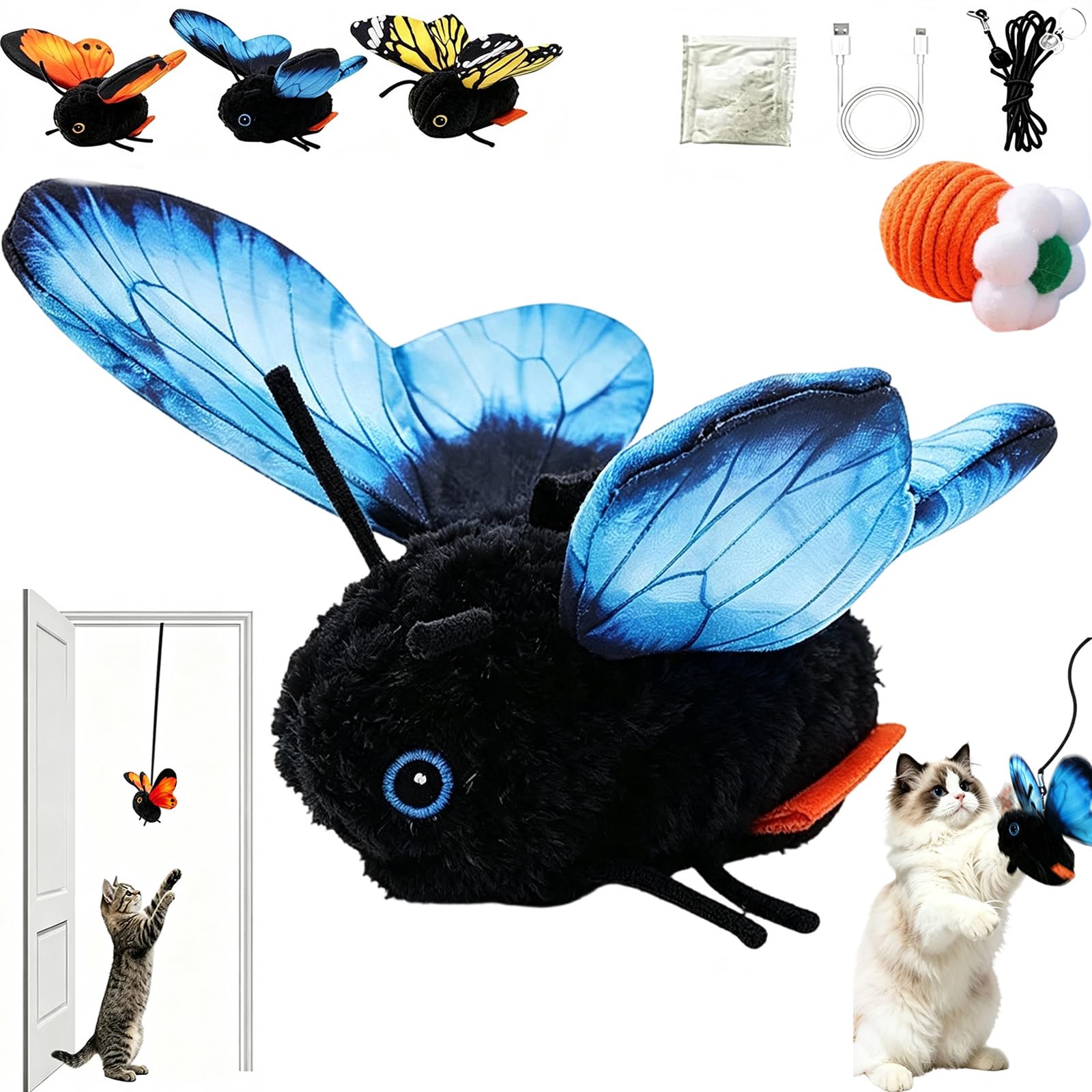 LMYDJW Smart Sensing Flapping Butterfly Toy, Interactive Cat Toy，Blue