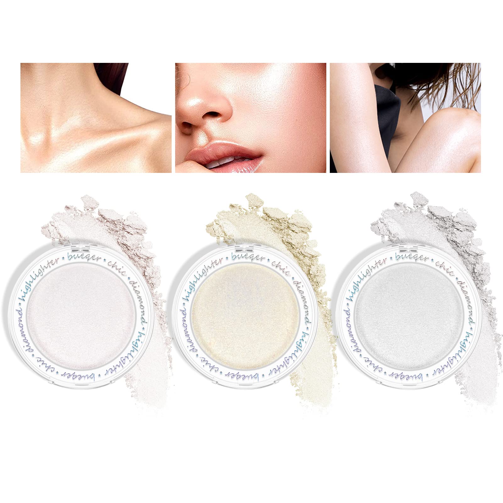 KYDA 3 Colors Face Highlighter Cream Set, Highlighter Soft Cream Makeup Palette for Brighten Face Contour, Creamy Smooth Highlighter Powder Easy to Extend, Long Lasting Waterproof