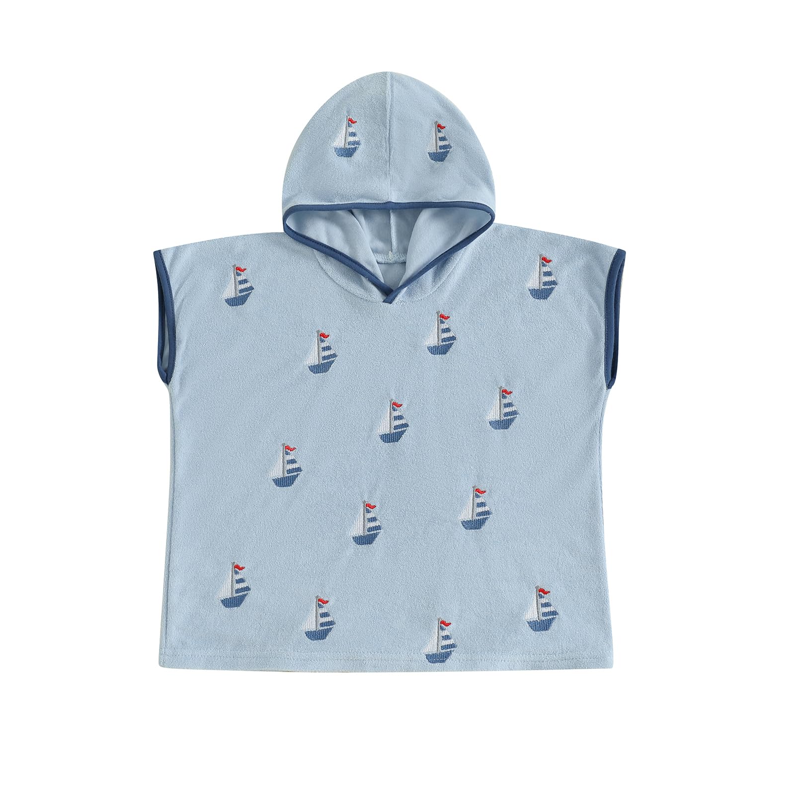 woshilaocai Toddler Baby Swimsuit Coverups Boy Girl Embroidery Hooded Beach Cover-up for Kids (Sailboat,12-18 Months)