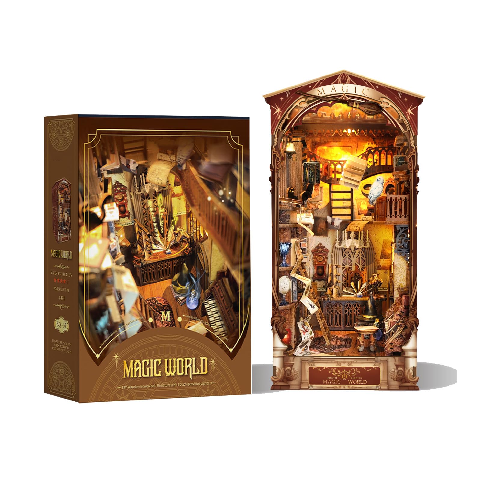 STRUCWOOD Book Nook for Book Shelf Decor - 3D Wooden Puzzle for Adults Fantasy Book Nook Bookbook Architecture Kit Desktop Decoration Model Toy Birthday Gift (SQ-14 Magic World)