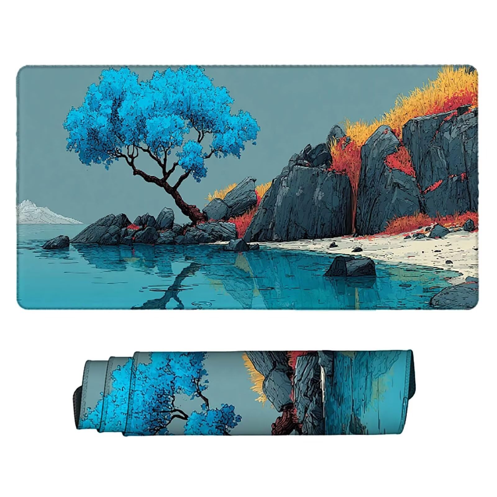 Tappetino Mouse XXL 1000x500mm Blu Mousepad Albero Tappetino Scrivania Grande, con base in Gomma Antiscivolo, Impermeabile Sottomano Scrivania per Computer, Ufficio, Accessori Gaming Mouse Pad 5-1738x