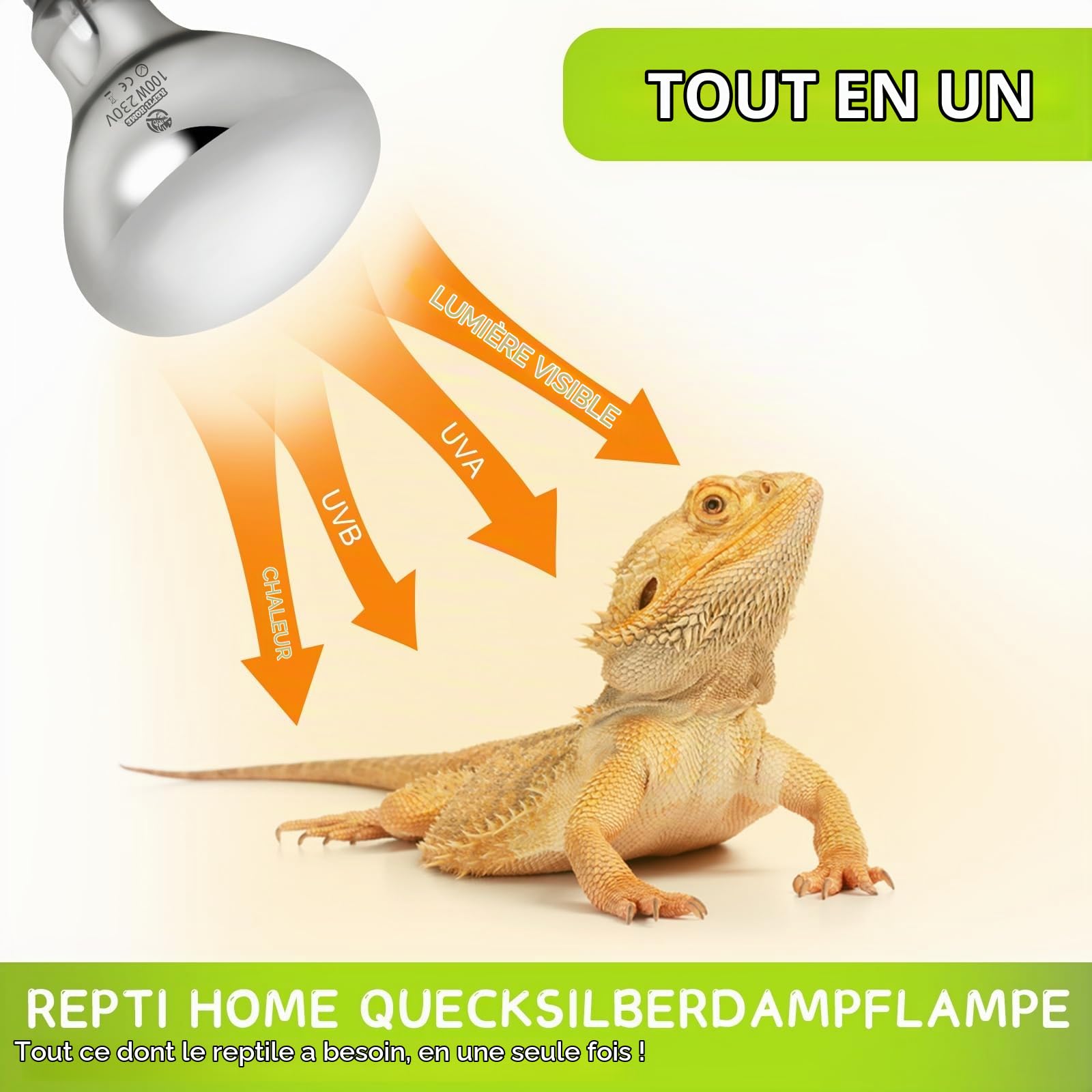 UVA UVB Lampe Chauffante Pour Reptiles, 100W E27 Ampoule Lampe UVB, Lampe Chauffante Pour Reptiles Et Amphibiens, Tortue