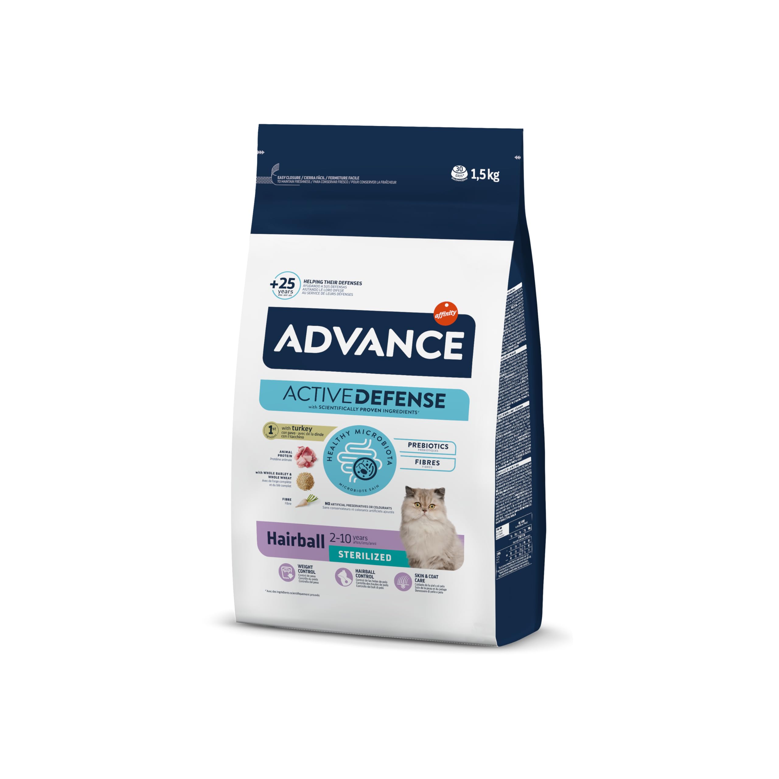 Advance Cat Hairball Sterilized, Pienso para Gatos Adultos Esterilizados para prevenir la formación de Bolas de Pelo con Pavo, 1,5kg