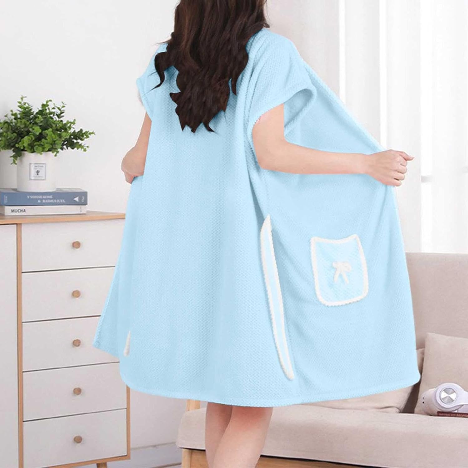 Women's Gown Short Sleeve Terry Home Cloth Bathrobe Belted Spa Hotel | Dressing Absorbent Quick-Dry Robes with Pockets