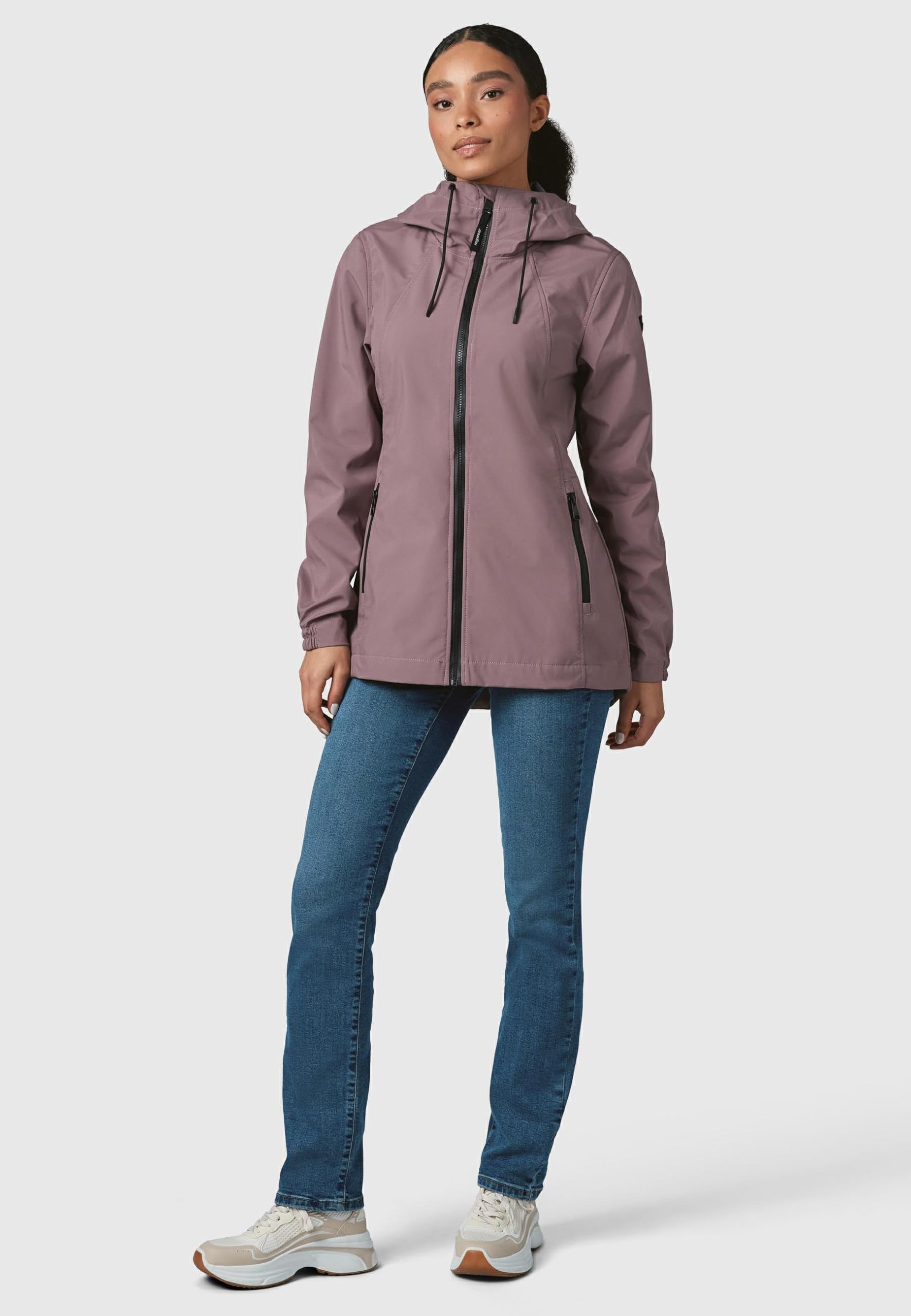 Ragwear Damen lange Übergangsjacke wasserdichter und atmungsaktiver Kurzmantel mit verstellbarer Kapuze Zuzka Sport YOUMODO XS-6XL