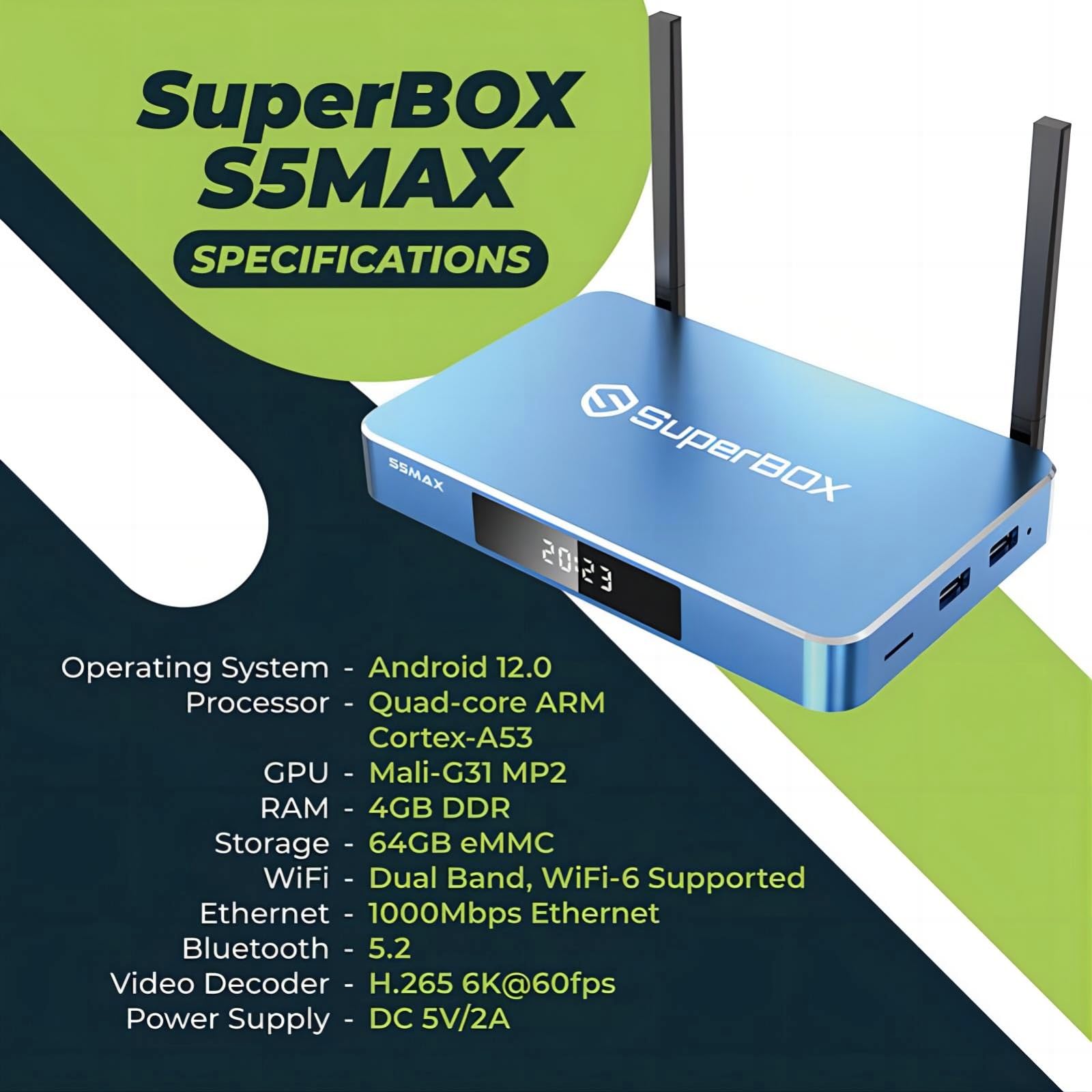 Super Box S5 MAX (Newest 2024) TV Box Official Set with Double