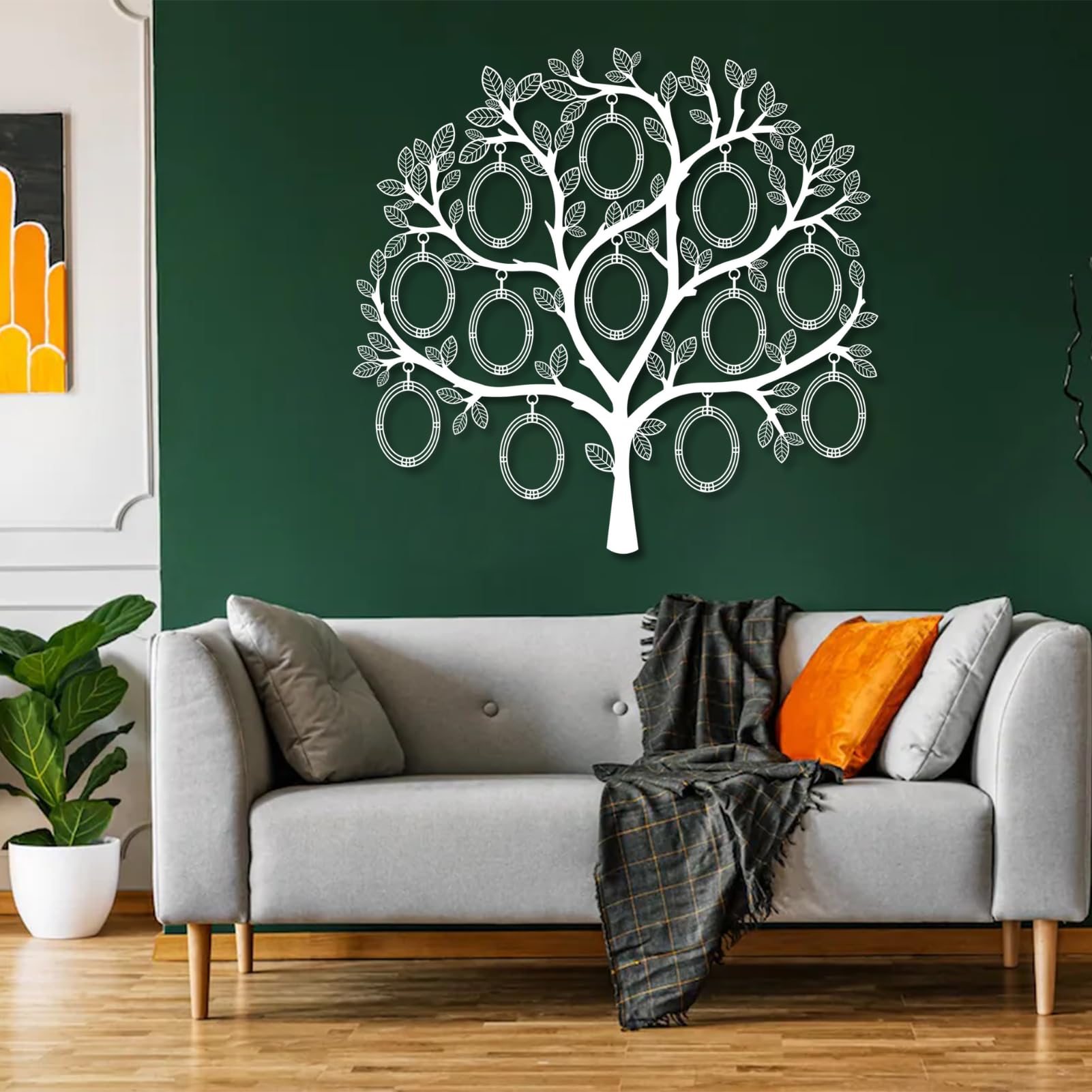 Arbre généalogique en métal 80x76 cm : décoration murale design blanc salon