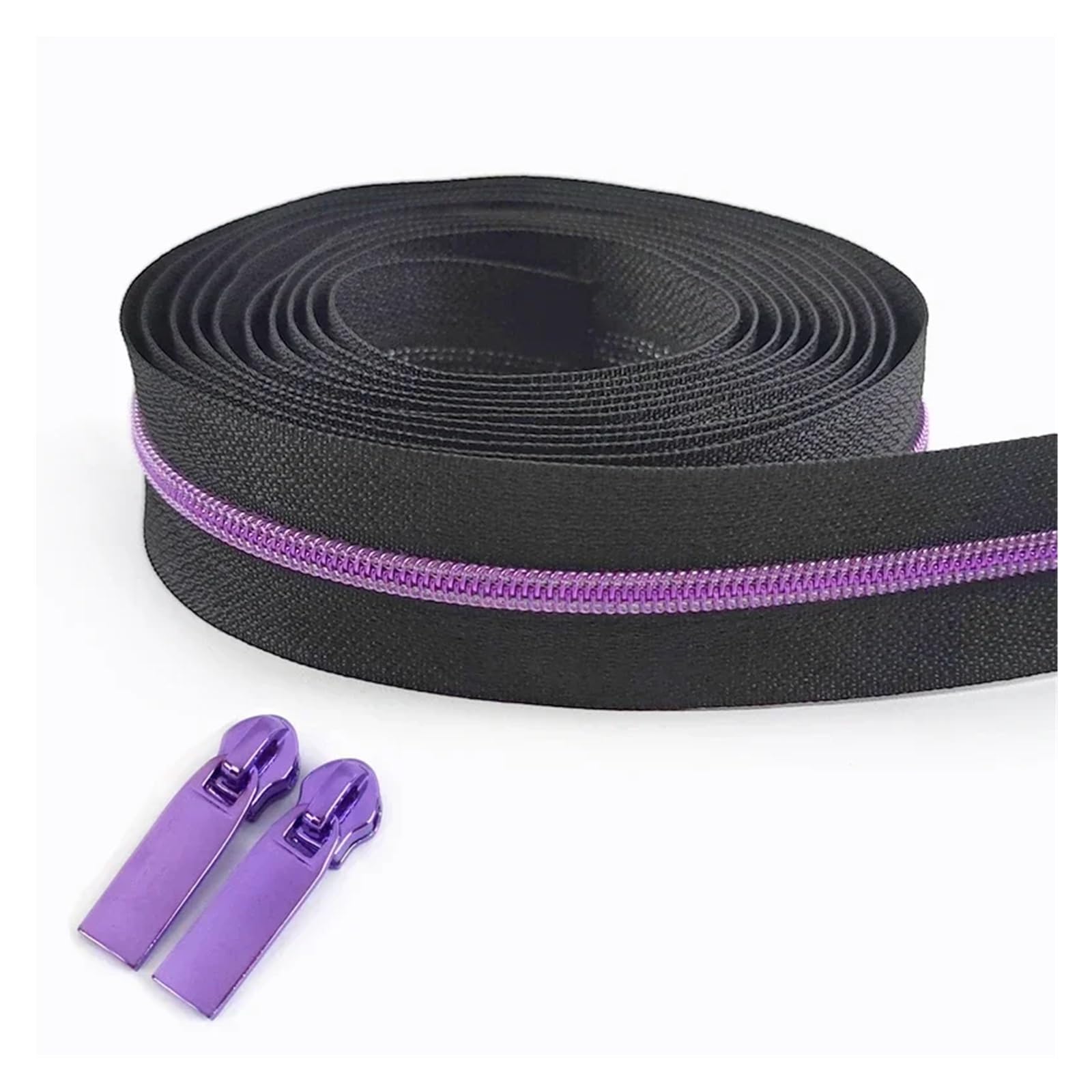Zippers Nylon, Nylon Zipper Repair Kit with 2 Slider Pulls 2 Meters Zipper Tape 5# Multicolor(Purple)
