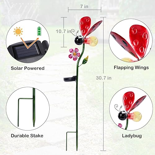 Miniatura 2 de Luces solares decorativas para exteriores, luces solares de estaca de mariquita, luces decorativas de metal para jardín, estacas impermeables para