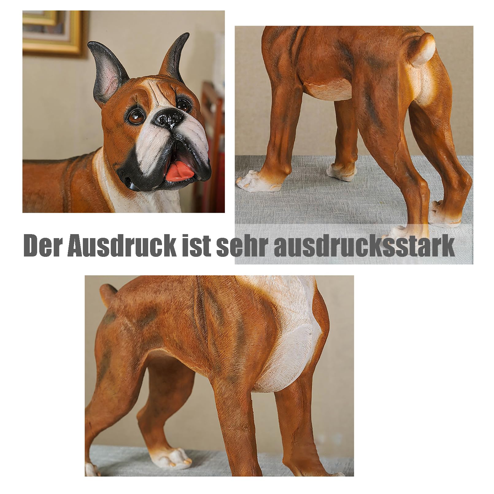 Gartenfiguren für draußen wetterfest Boxer Hund Statue Harz Gartenskulptur Heim Gartendeko für draußen wetterfest,Hoher Simulationsgrad,Geschenke für Gartenliebhaber