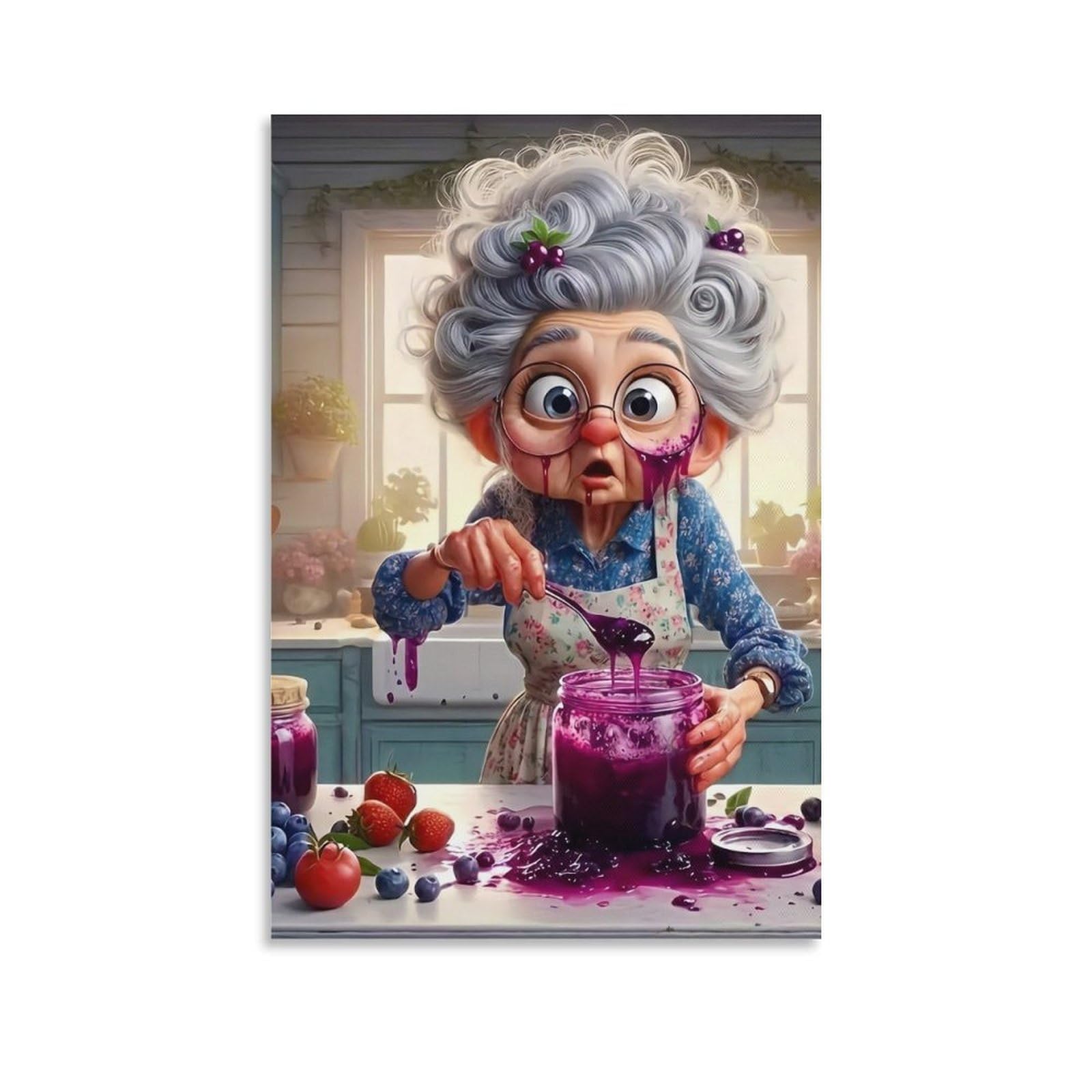 DHBANEIOK Elderly Woman Cooking Wall Decor Poster Canvas Prints Picture Modern Canvas Wall Art Picture Wall Hanging for Bathroom Wall Decor 16x24inch(40x60cm)