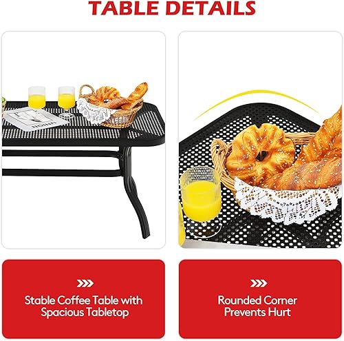 Miniatura 4 de Giantex Sofá biplaza de patio con mesa auxiliar, banco al aire libre con cojín y marco de metal, sofá biplaza para jardín, patio, patio o piscina