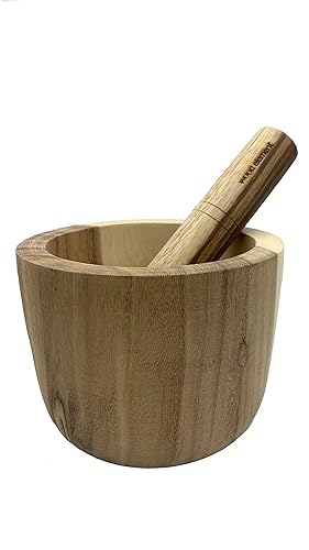 Miniatura 6 de Mortero de madera de árbol de lluvia de boca ancha de 7.5 pulgadas y mortero de madera dura de 8.5 pulgadas.