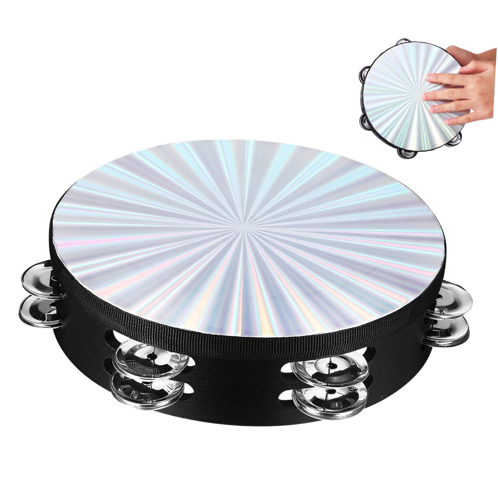Totority Hand-operated Tambourine Double Rows for Church Boys and Girls Adults Stage Performances Made of Wood Stainless Steel