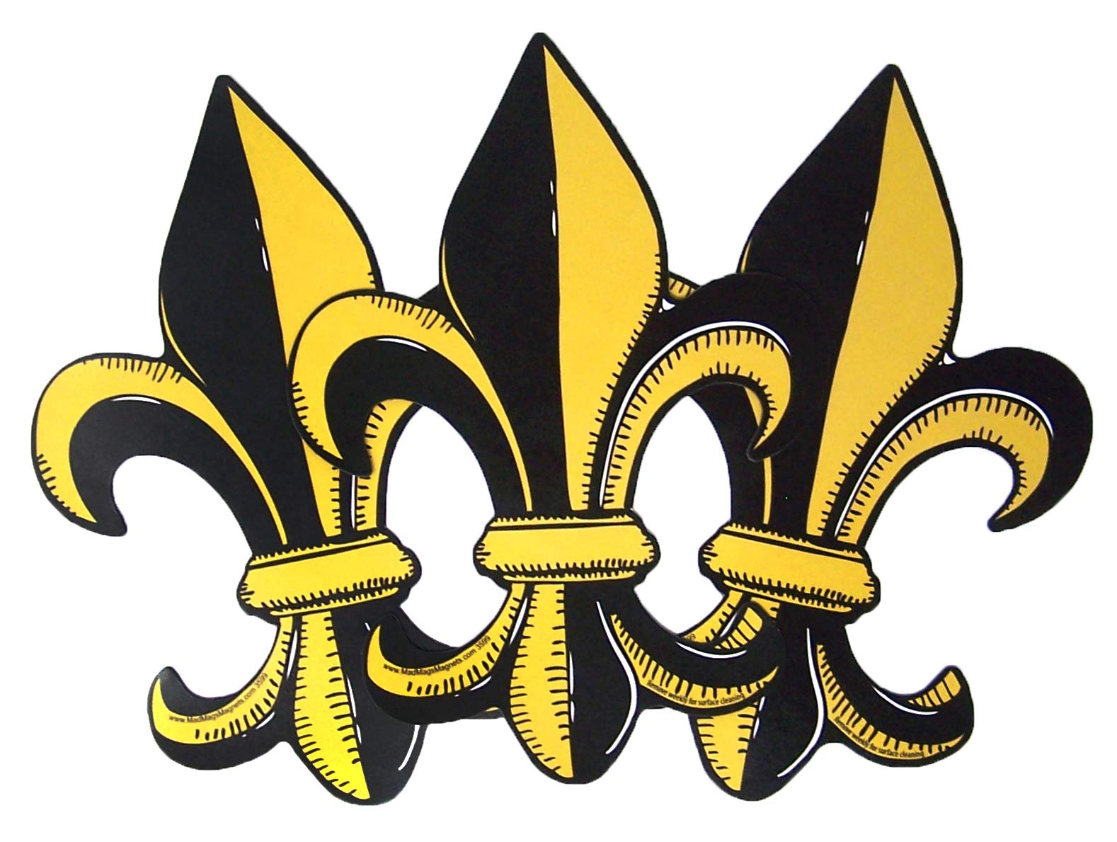 Car Magnet Black and Yellow Fleur De Lis Mardi Gras Magnetic Decal for Locker or Fridge, Set of 3