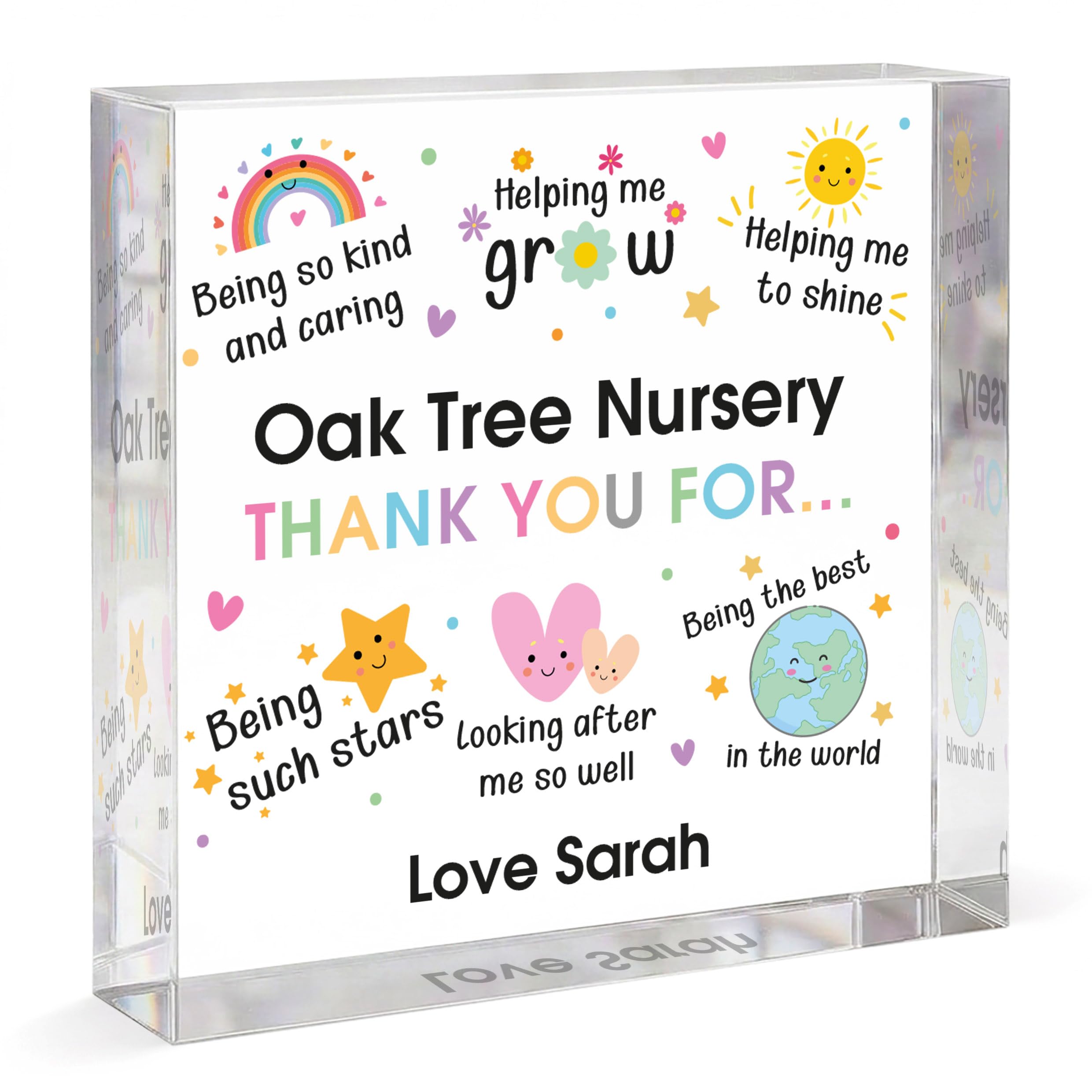 Beecreative Personalised Nursery Gifts For Teachers - Acrylic Square Ornament - Thank You Nursery Teacher Present - With Gift Bag