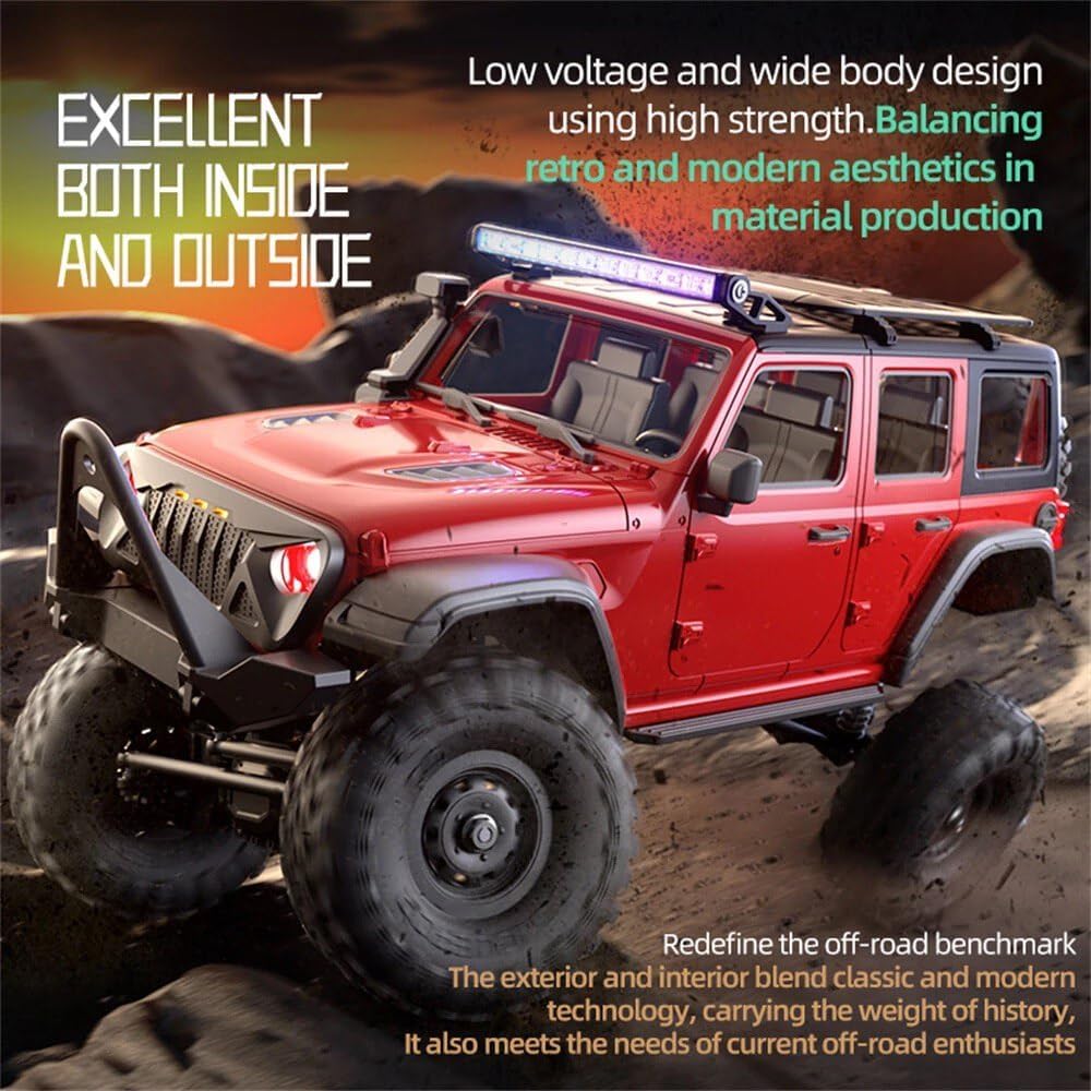 Pihura Remote Control Truck RC Rock Crawler 1:16 2.4G 4WD RTR All Terrain Hobby Off Road Truck RC Racing Vehicle Hobby Grade Model Yellow Vehicle with LED Lights 2