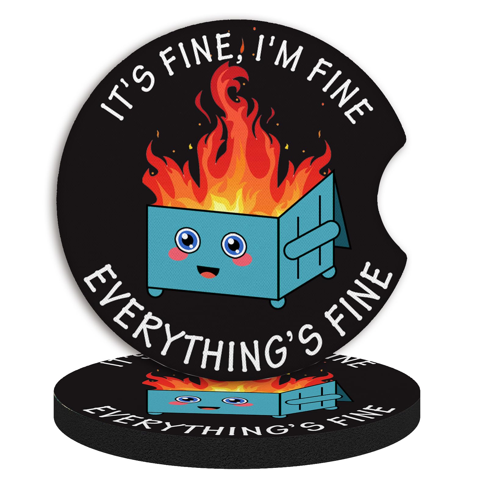 2 Pack Car Coasters for Drinks Absorbent,2 Pack Cup Holders,2.75" Car Interior Waterproof Coasters,Auto Accessories for Women & Men,Fire Dumpster It's Fine I'm FineEvervthing