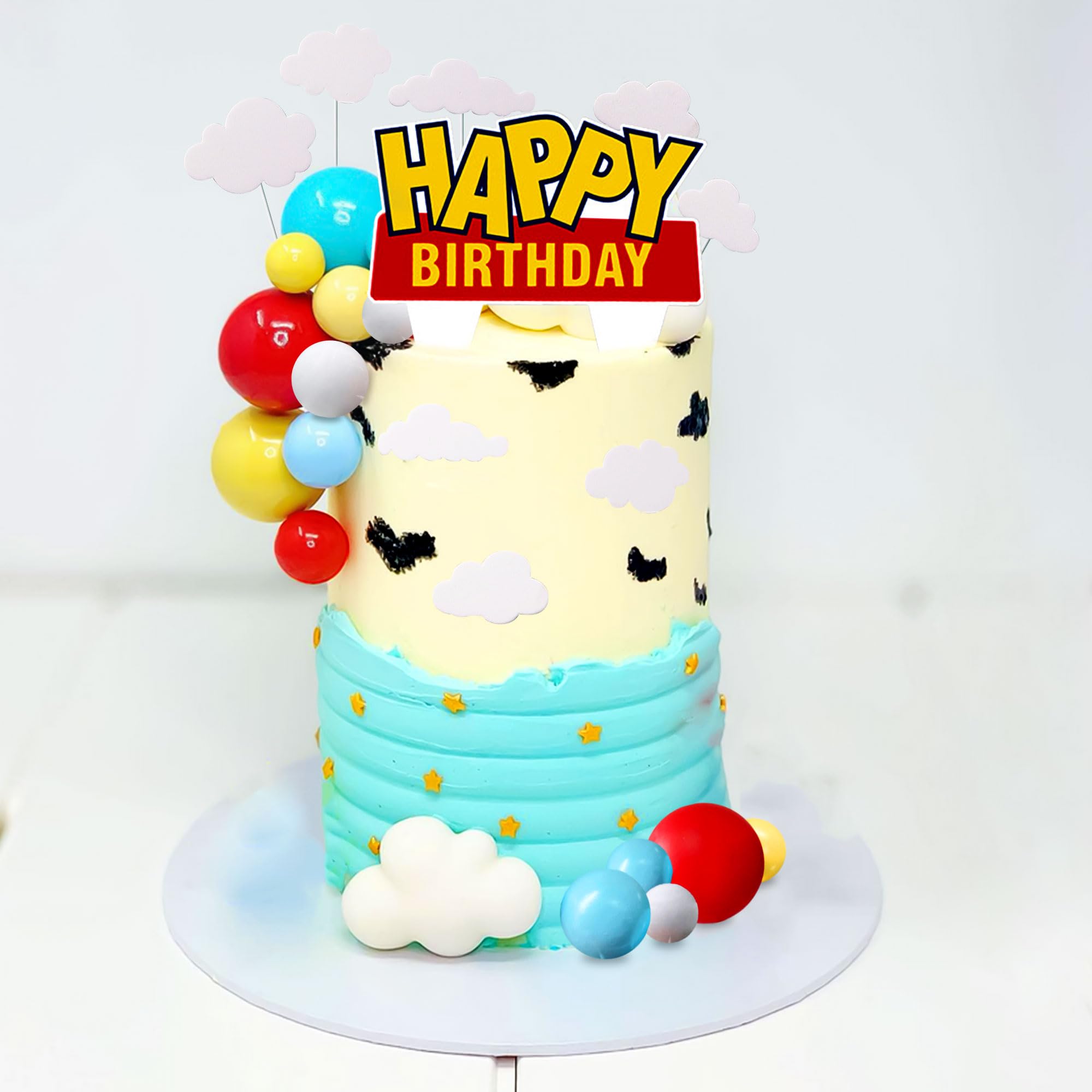 LaVenty Kuchen-Deko-Set „Happy Birthday“ – Mit Kugeln, Wolken & Schriftzug, Bunt