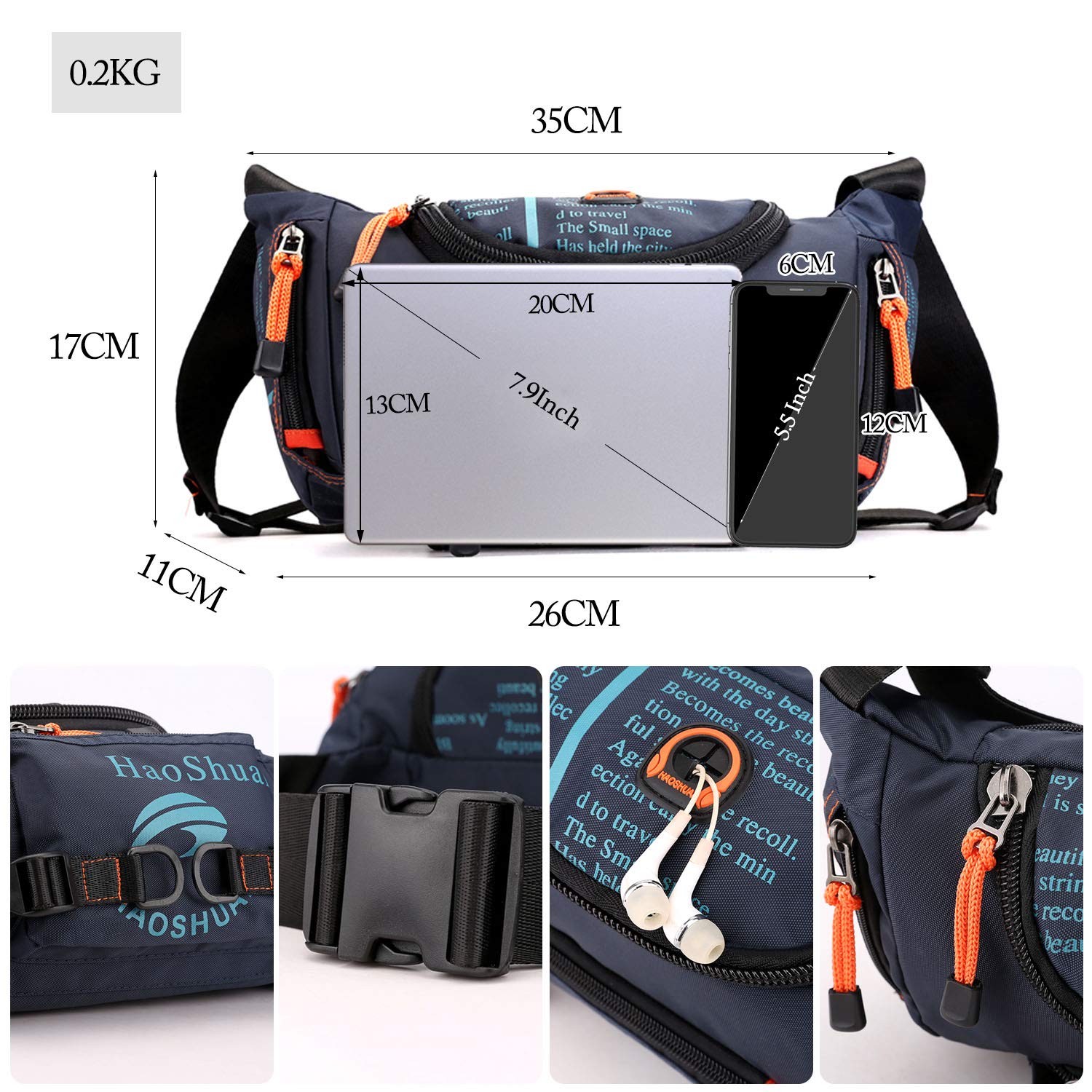 FANDARE Casual Bolso Pecho Bolsos de Hombre y Pecho al Aire Libre Cangurera Sling Bag Bolsos Cruzados Bandoleras Cruzada Mochilas y Bolsas de Viaje Deportes Ciclismo Montañismo Nylon Azul Oscuro