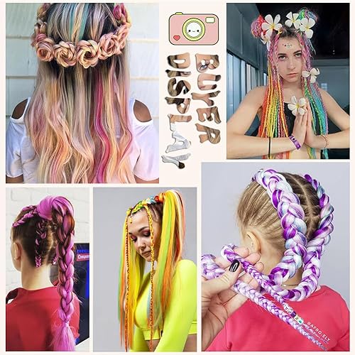 Miniatura 6 de AFNOTE Extensiones de cabello trenzado arcoíris de 24 pulgadas, 3 paquetes de extensiones de cabello sintético de profesión jumbo trenzado en 4