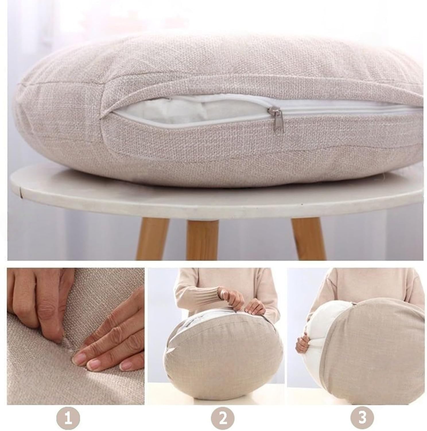 Hellviolettes rundes japanisches Kissen, abnehmbares dickes Leinen, Baumwolle, Sitzkissen, minimalistisches Yoga-Kissen für Fenster, Erkerung, Balkon, Zen-Zimmer, 45 cm