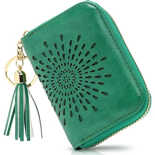 APHISON RFID Credit Card Holder Zipper Card Case Keychain Small Wallet for Women