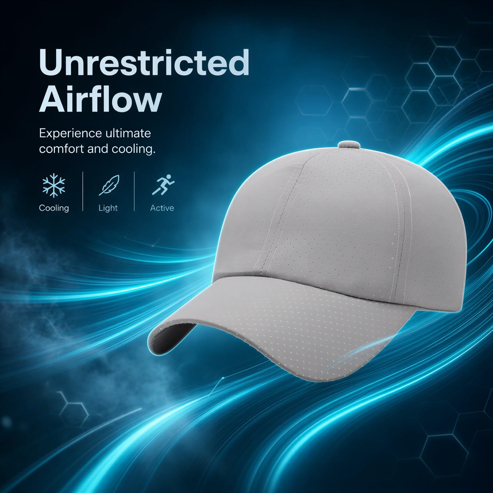 Casquette de Baseball Respirante Anti-Soleil, Casquette de Running à séchage Rapide avec Maille de Ventilation, pour la pêche, réglable, Tour de tête 55,9 à 59,9 cm