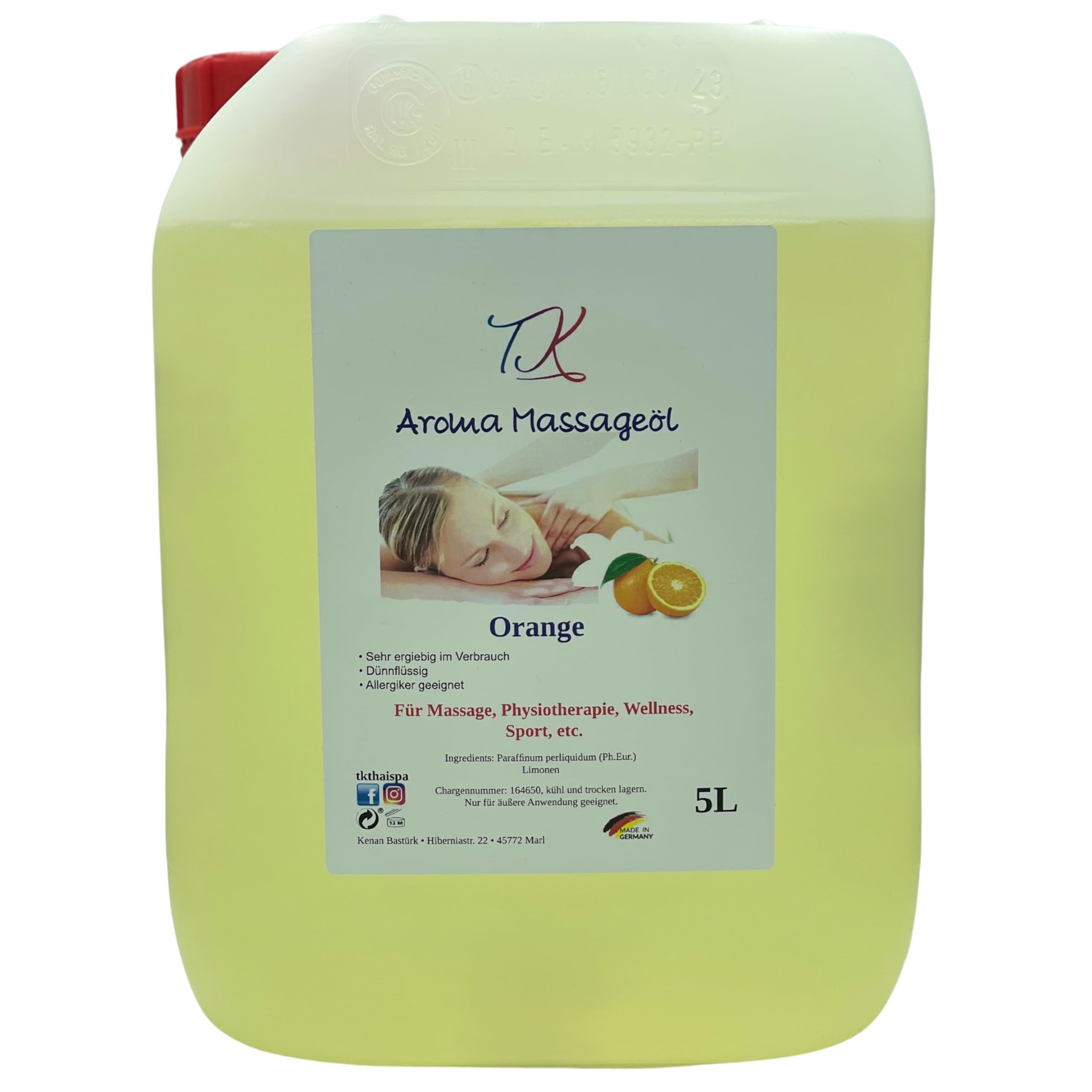 Lot de 11 huiles de massage aromatiques (2 x 500 ml) pour massage, physiothérapie, bien-être, sport, etc. de qualité pharmaceutique (1000 ml, orange et orchidée)