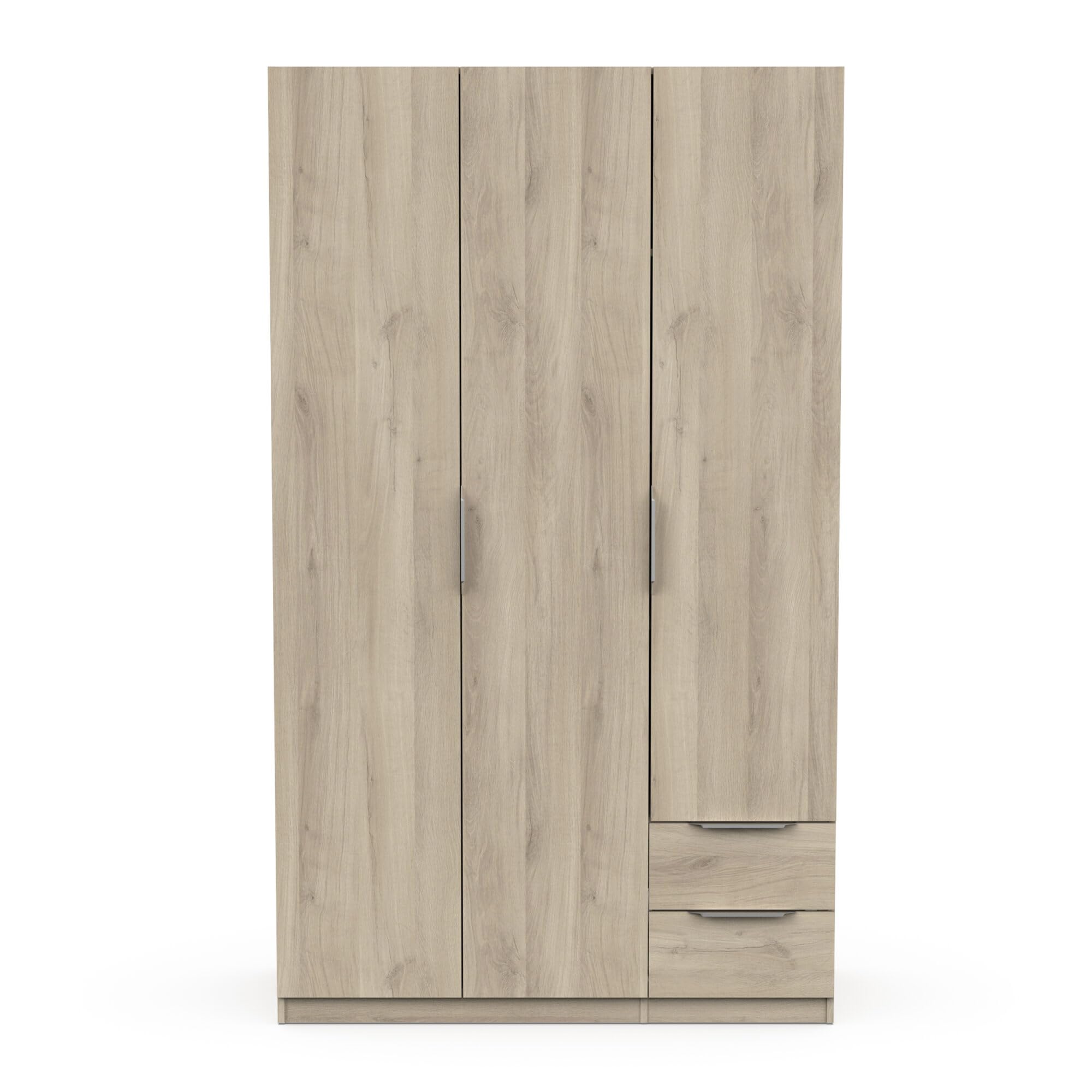 Armoire Dressing avec Penderie Moderne 3 Portes 2 Tiroirs 4 Niches – Coloris Chêne Kronberg - 119,4 x 51,1 x 203 cm