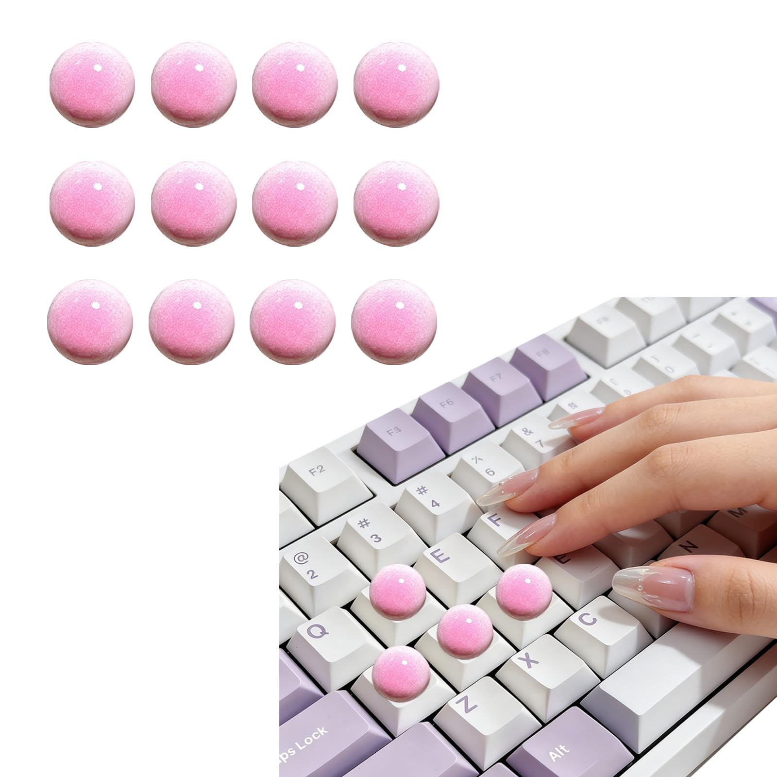 Keyboard Stickers for Long Nails,Self Adhesive Keycap Riser, Nail Art Keycaps for Desktops,Nail Art Keyboard Heightening Protection Film for Women Typing Comfort,12 Pieces.