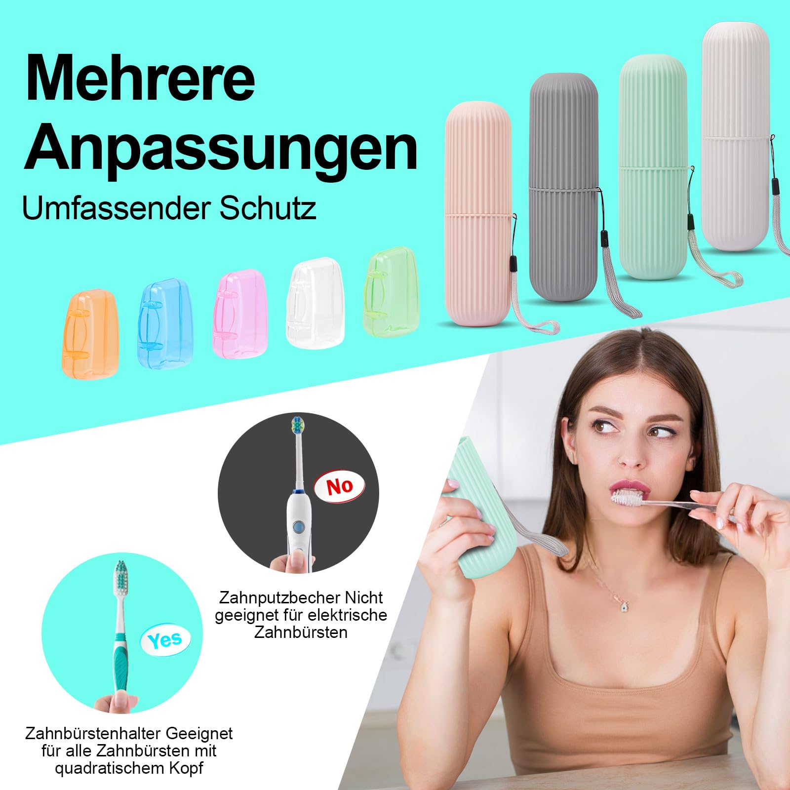 UCEC Astuccio per spazzolino da denti realizzato in materiale PP alimentare di alta qualità, ecologico e durevole., 4: rosa&verde&grigio&bianco + 5, 19.56 cm x 6 cm, Semplice